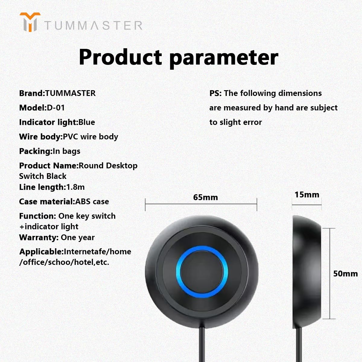 TUMASTER PC Power Button Desktop PC Computer Case Power Switch On Off Key HDD Push Computer Host Button Supply Supplies with 1.8m Cables