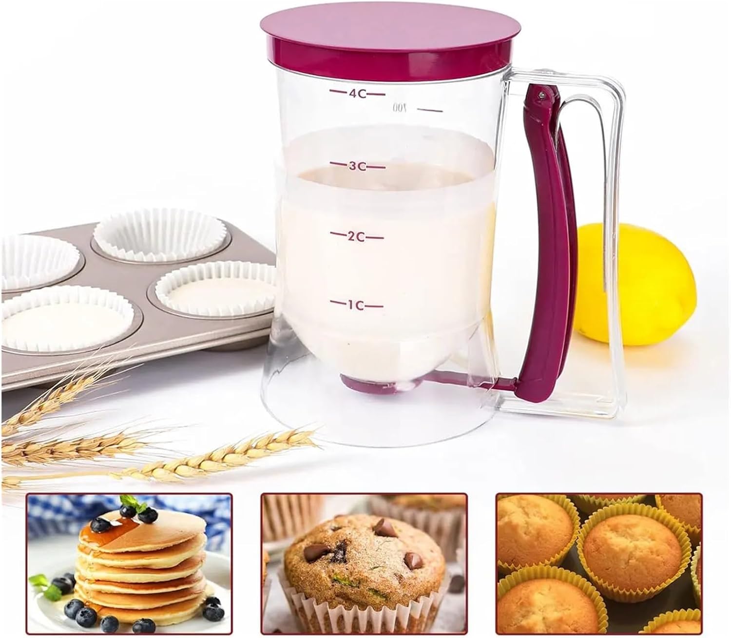 1 Pcs 900ml Batter Dispenser Hand-held Graduated Funnel Pastry Dough Dispensador For Pancake Cupcakes Cake(Purple)