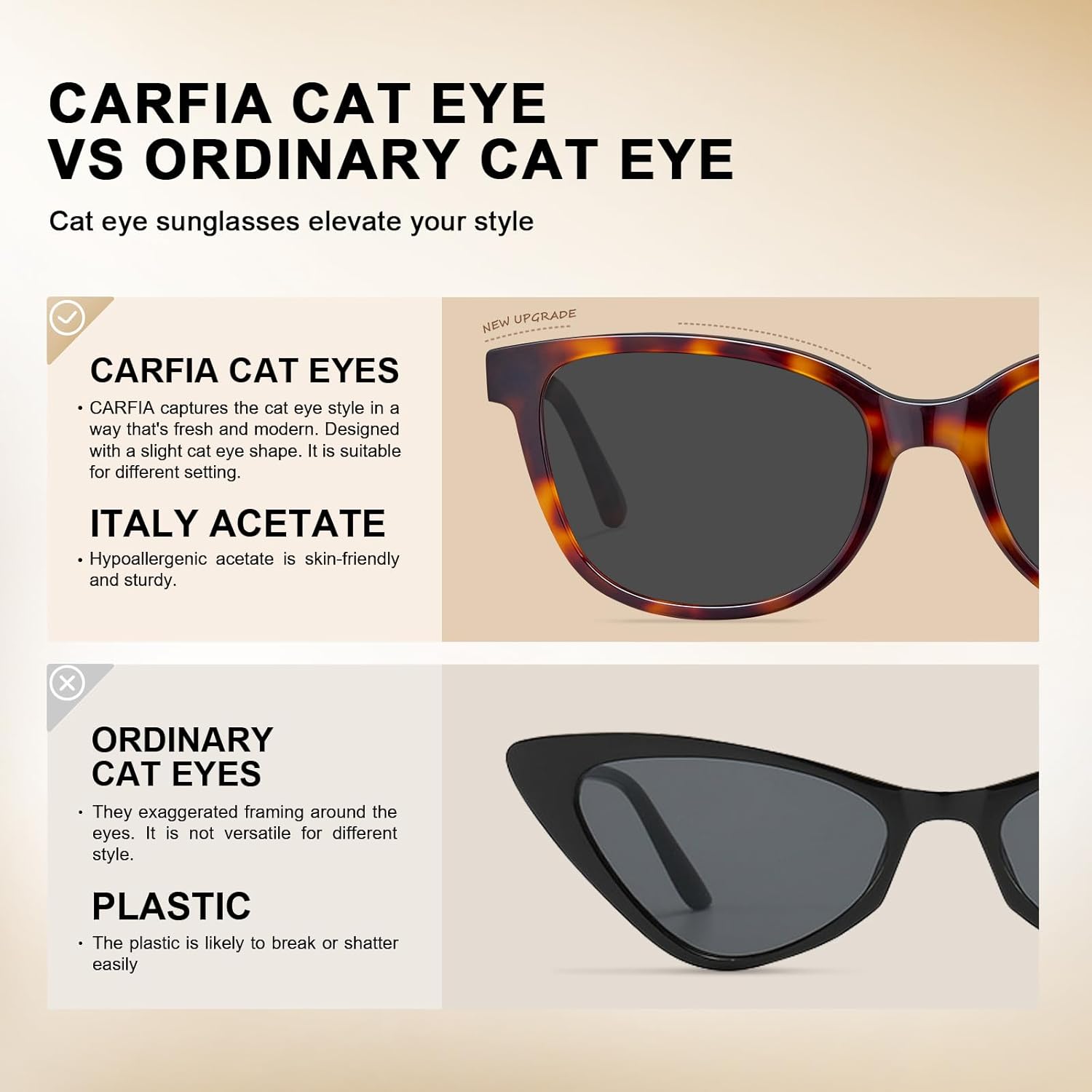 CARFIA Designer Acetate Womens Polarized Sunglasses Fit Most Face Shapes Trendy Shades UV Protection Hypoallergenic Handmade - Image 6