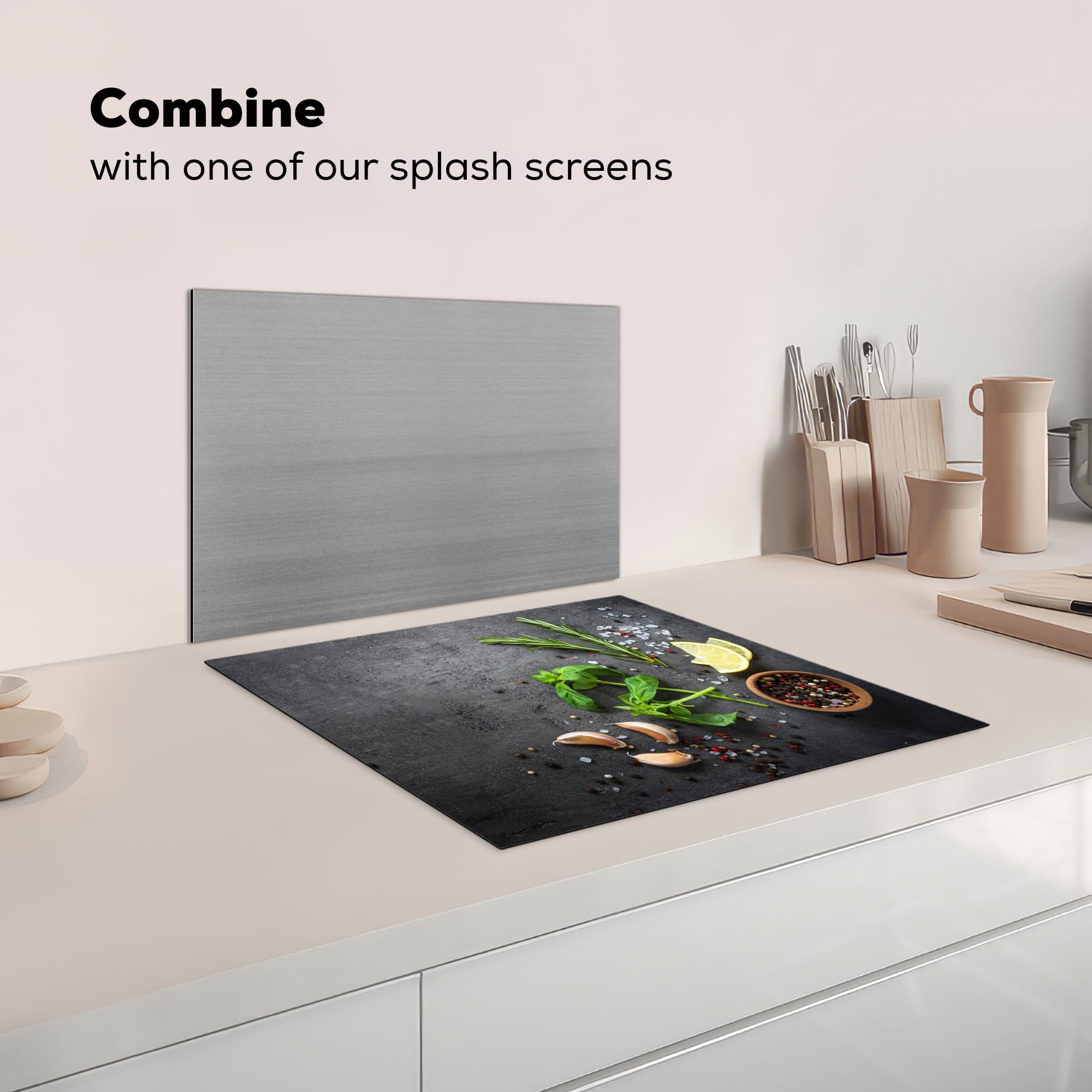 KitchenYeah© Cubre Vitrocerámica - Protector Vitroceramica Induccion 59x52 cm - Tapa Vitroceramica - Protector de Vitroceramica Lima - Hierbas - Especias - Verde - Gris - Hormigón — view 7