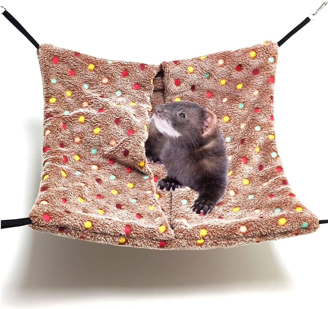 Cage Sleeper Hanging Bed Napping Sack Swing Hammock for Ferret Sugar Glider Rat and Other Small Animals (Brown)