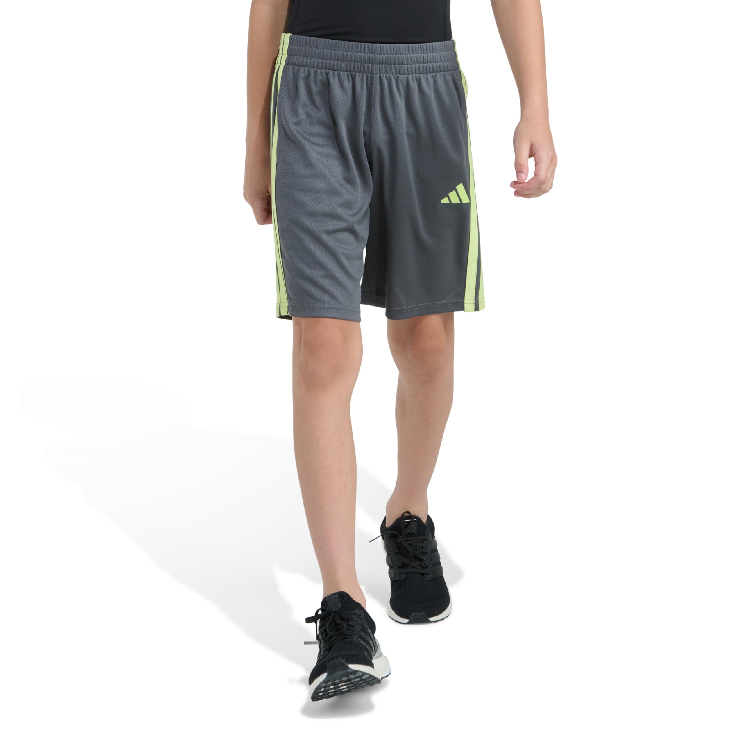 

                                                    adidas 3-Stripe Mesh Athletic Shorts, Grey with Gr