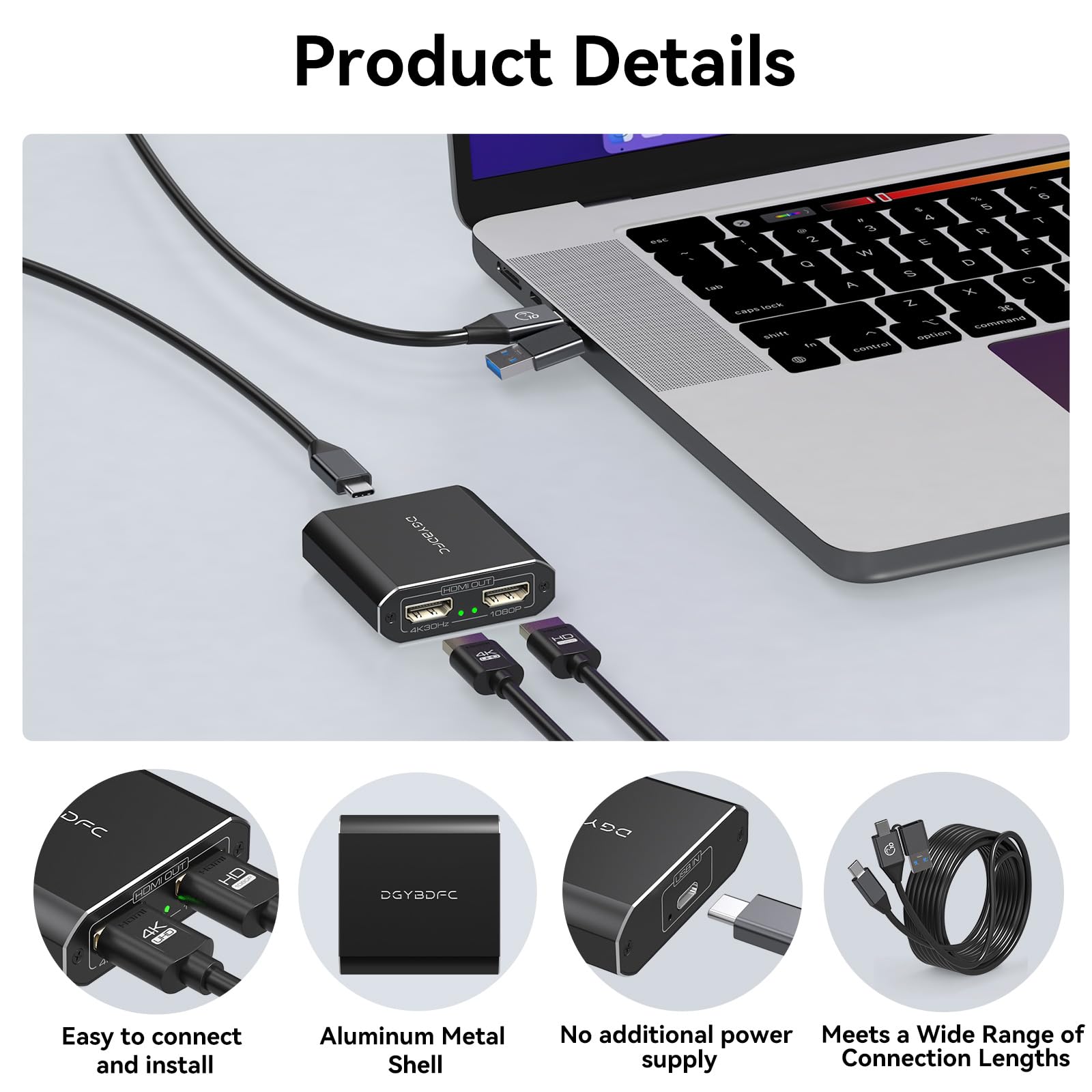 Adaptador USB 3.0 a HDMI 1 Entrada 2 Salidas Pantalla Extendida Monitores Duales USBA/USBC a 2 HDMI Splitter 4K 30Hz+1080p 60Hz Para Portátil MacOS Soporta Modo MST/SST con Cable USBA/C a USBC