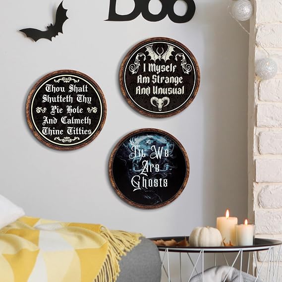 Putuo Decor Gothic Room Decor, Goth Home Decor Aesthetic Antique Wall Art, Wood Dark Academia Wall Decor, Creepy Art Scary Picture Witch Decoration for Bedroom