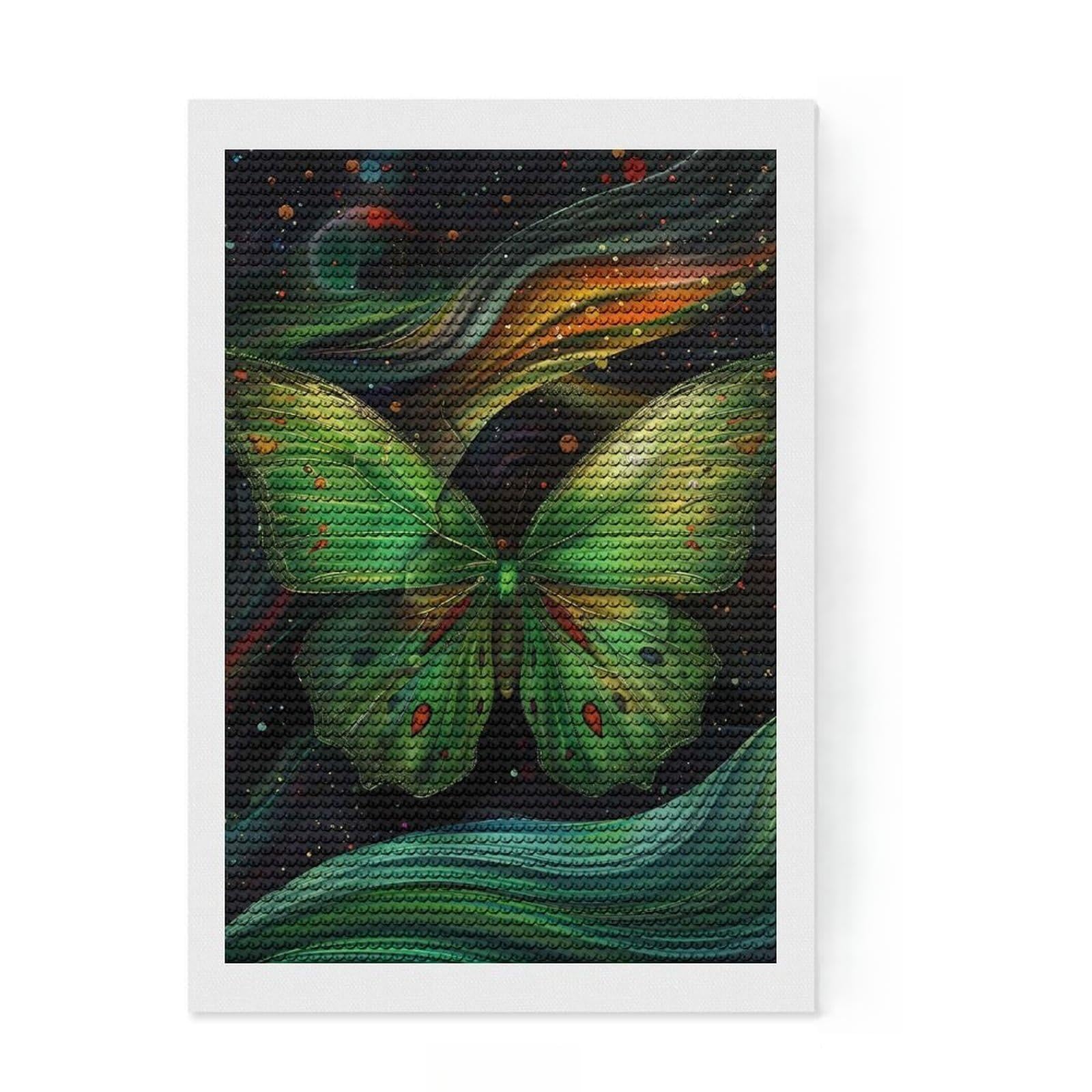 Junmoney Cosmic Green Butterfly Round Drill Diamond Painting 8"x12", Stress Relief Craft, Aesthetic Room Decor, for Adults, Festive Craft Gift
