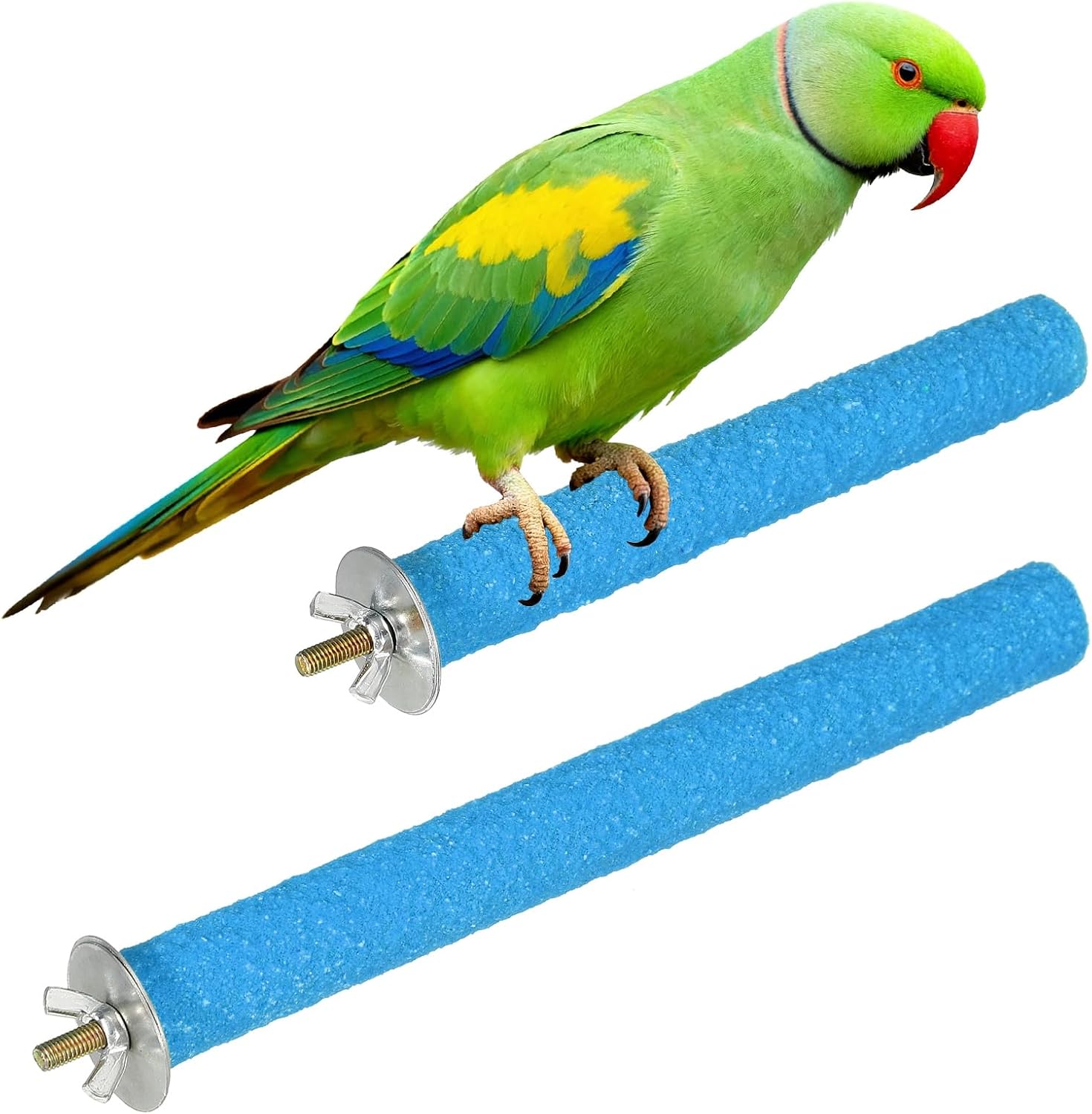 Bird Cage Perch, Colorful Parrot Grinding Claw Sticks, Platform Paw Stand Toy 6/8 Inch, (Wooden, Blue, 2Pcs), Intended for Small Medium Birds/Parrots/Finches/Lovebird