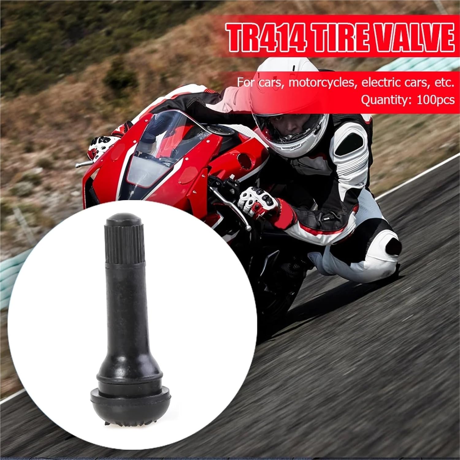 Tire Valve Stems 100pcs TR414 Snap in Rubber Valve Stems Car Motorcycle Tubeless Tire Tyre Valves