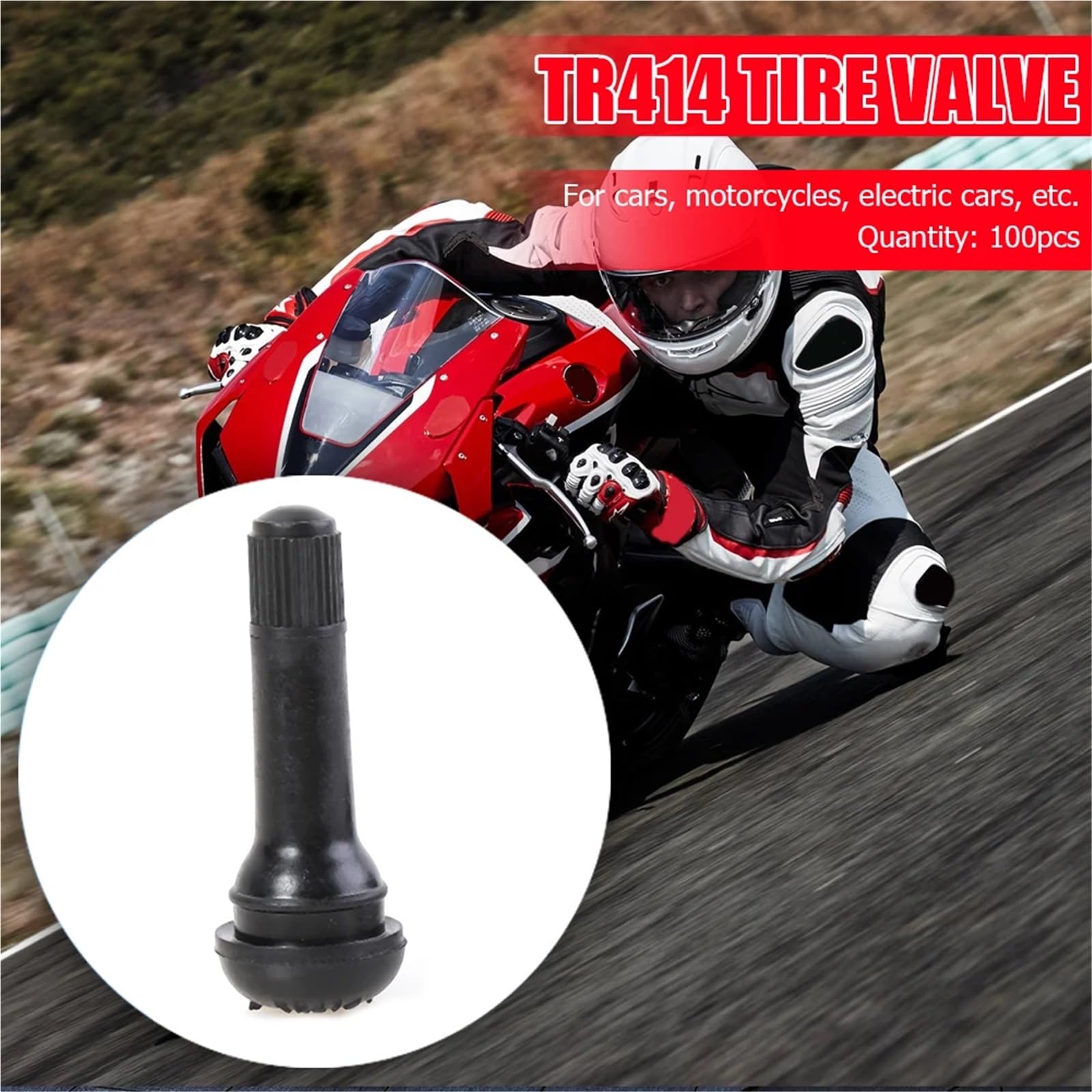 Reifenventilschäfte, TR414, zum Einrasten, Gummi-Ventilschäfte, Auto, Motorrad, schlauchlose Reifen, Reifenventile, 100 Stück