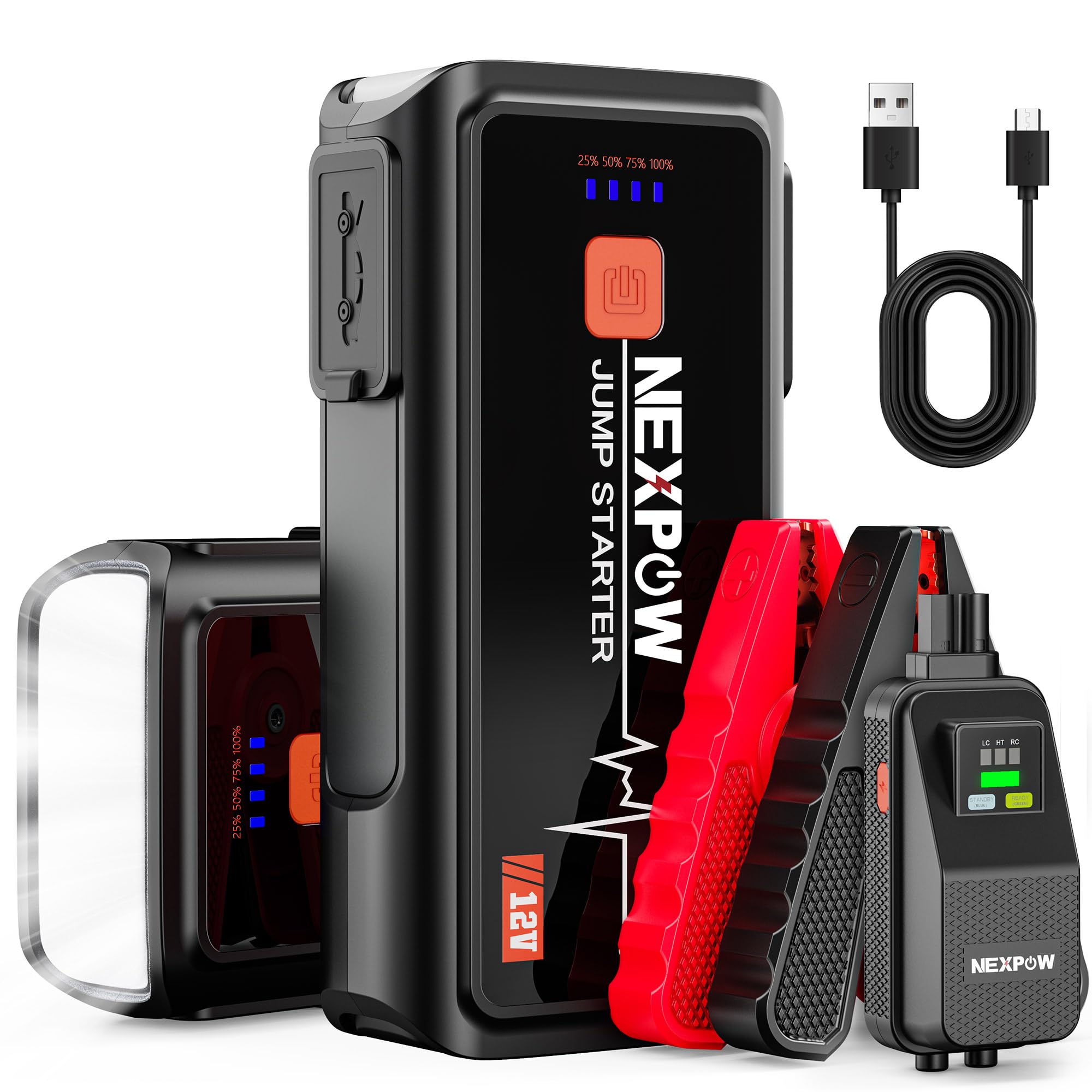 Car Jump Starter 3000A, NEXPOW 12V Battery Jumper Start Pack Kit for Up to 9.0L Gas & 7.0L Diesel Engines, Portable Jump Box with Jumper Cables, USB Quick Charge, LED Flashlight for Car, Motorcycle