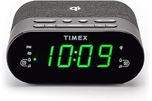 TIMEX Wireless Charging Alarm Clock Radio with USB Port and Battery Backup