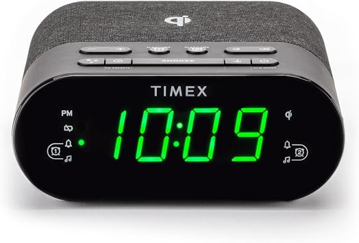Timex Wireless Charging Alarm Clock Radio with USB Charging Port, Dual Digital Alarms, 10 FM Presets, Dimmable with Sleep Timer and Battery Backup Model TW500