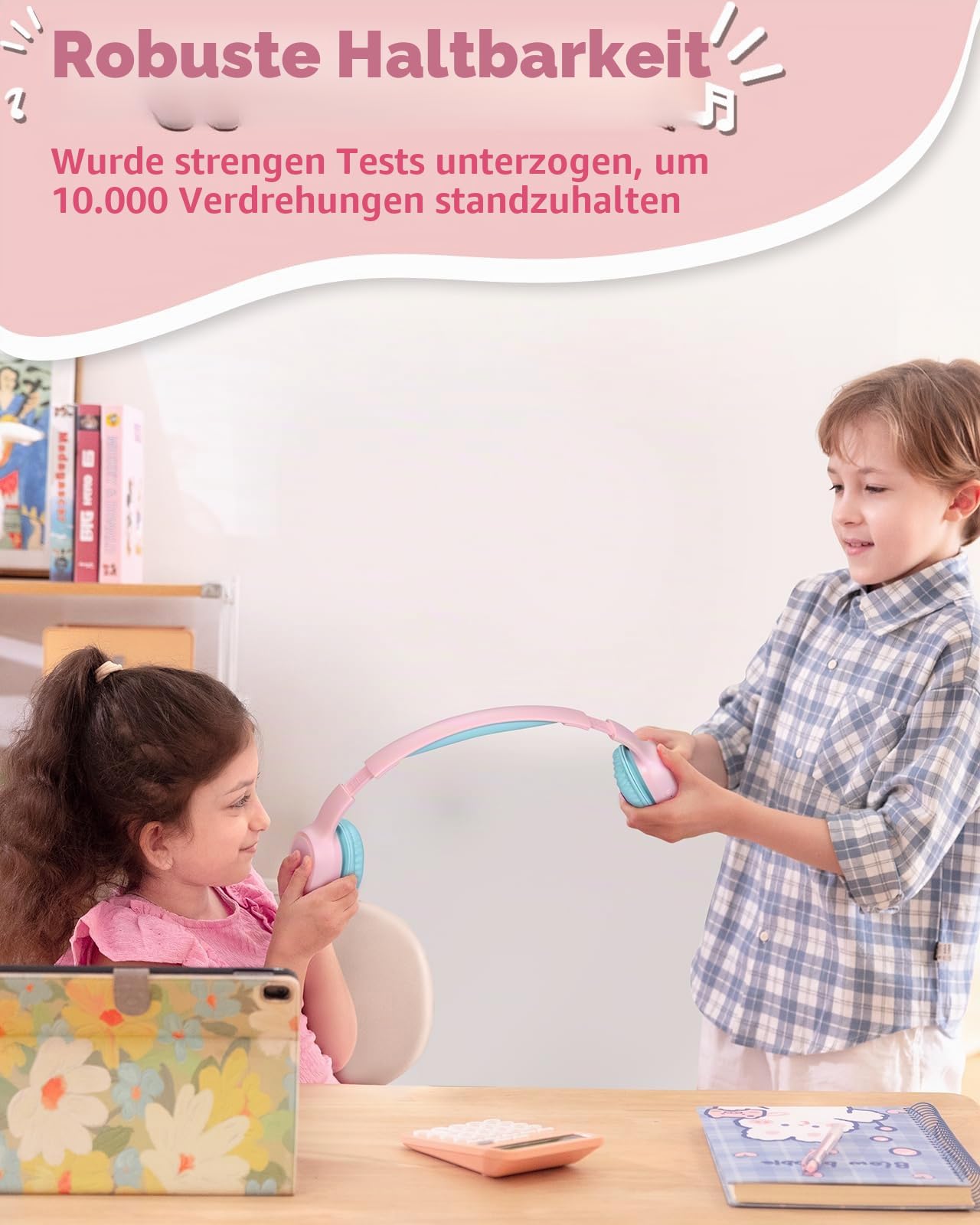 Tronsmart KH02 Bluetooth Kopfhörer Kinder Kabellos, 74/85/93 dBA Lautstärkebegrenzung, 45 Std Akku Kinderkopfhörer, Faltbare Kinder Kopfhörer Over Ear mit Mikrofon für Schule Tablet, Rosa
