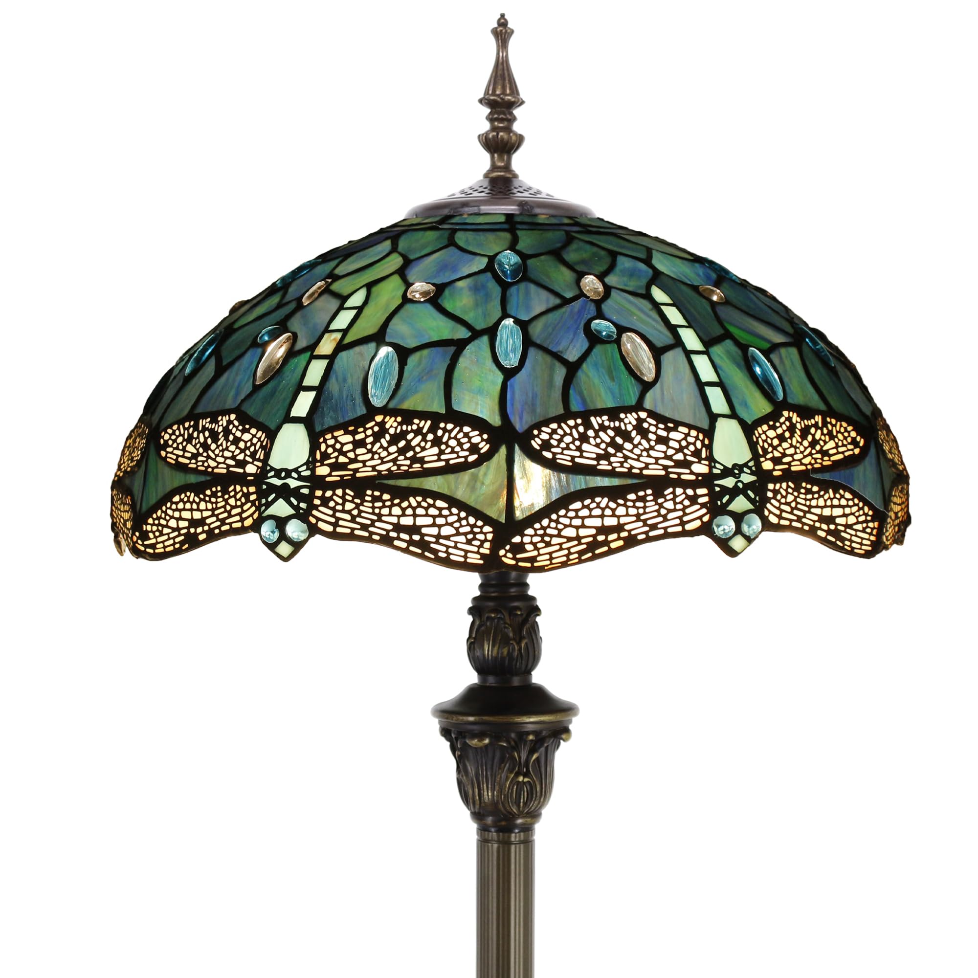 ZJART Tiffany Floor Lamp Stained Glass 16X16X70 Inch Dark Blue Dragonfly