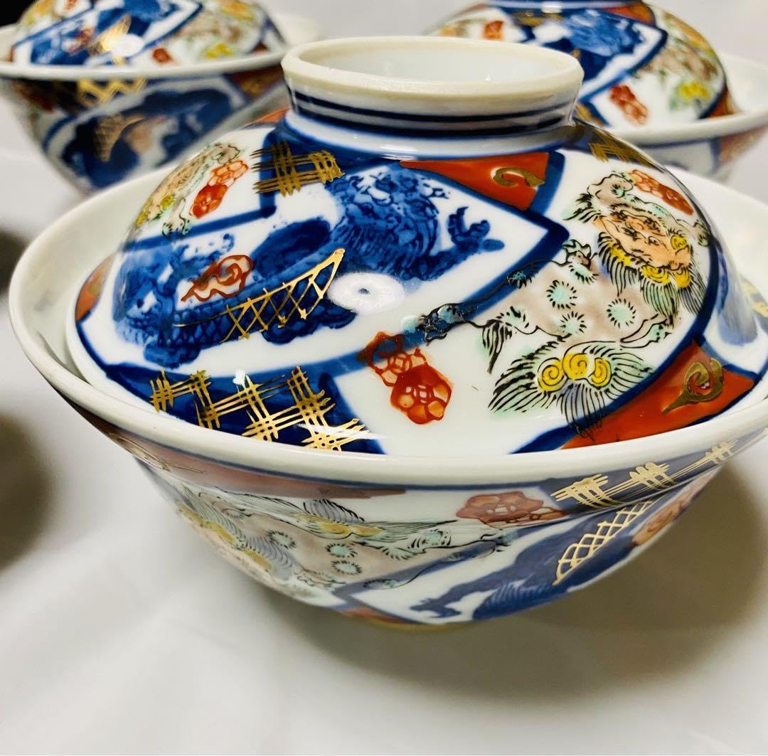 Amazon.co.jp: 大聖寺伊万里 古伊万里 月弓 丼鉢 5セット 蓋付 