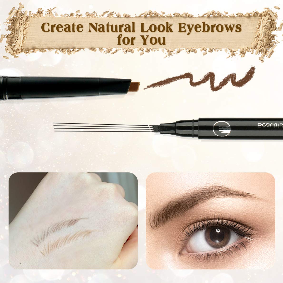 2 Pack Eyebrow Pencil Kit, Microblading Eyebrow Pen Waterproof Liquid Eyebrow Pencil with a Micro-Fork Tip Applicator, Professional Eyebrow Pencils Makeup Brow Kit with Dual Ends, Eyebrow Brush Brown