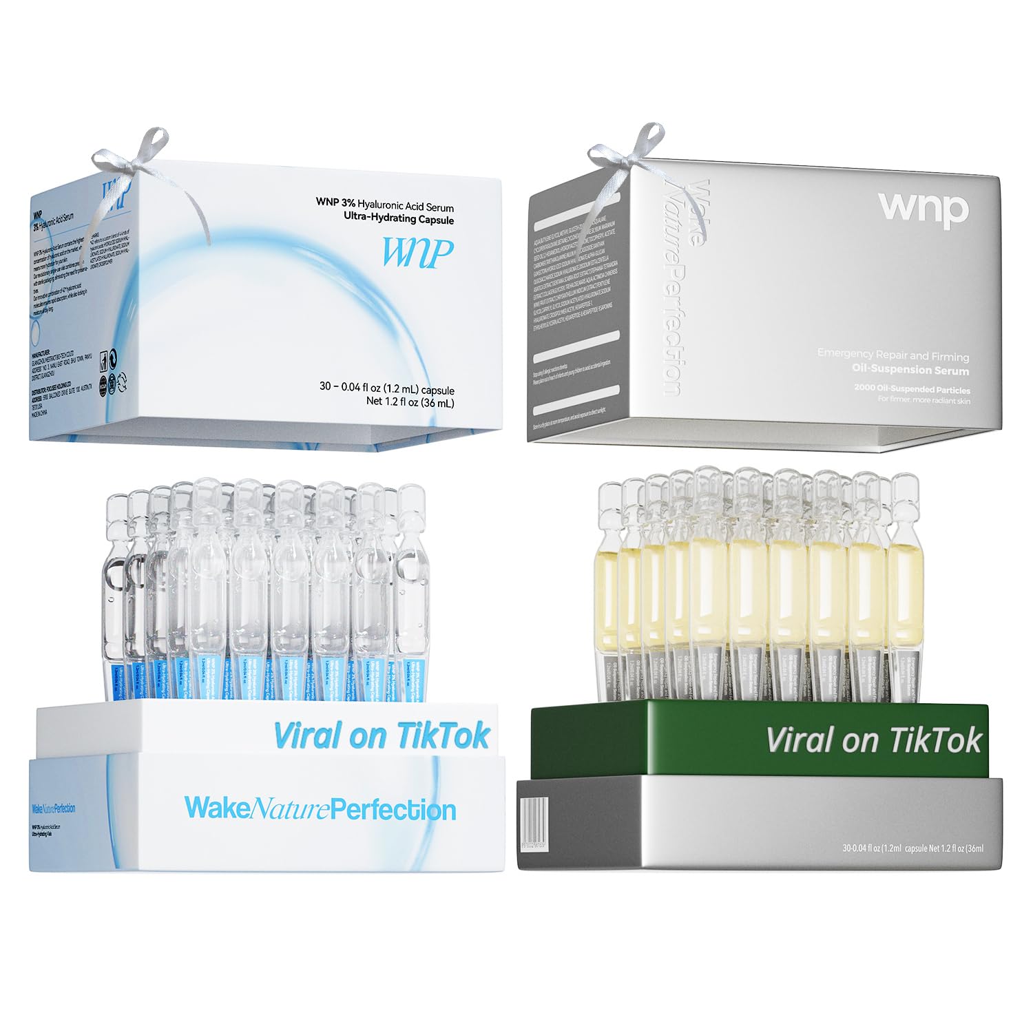 WNP serum set: Ultra Hydrating Serum 3% 4D Hyaluronic Acid +Emergency Repair Firming Oil-Suspension Serum Hydrating+Skin Repair|Single-Use Vials Skincare for Sensitiveskin 72ml