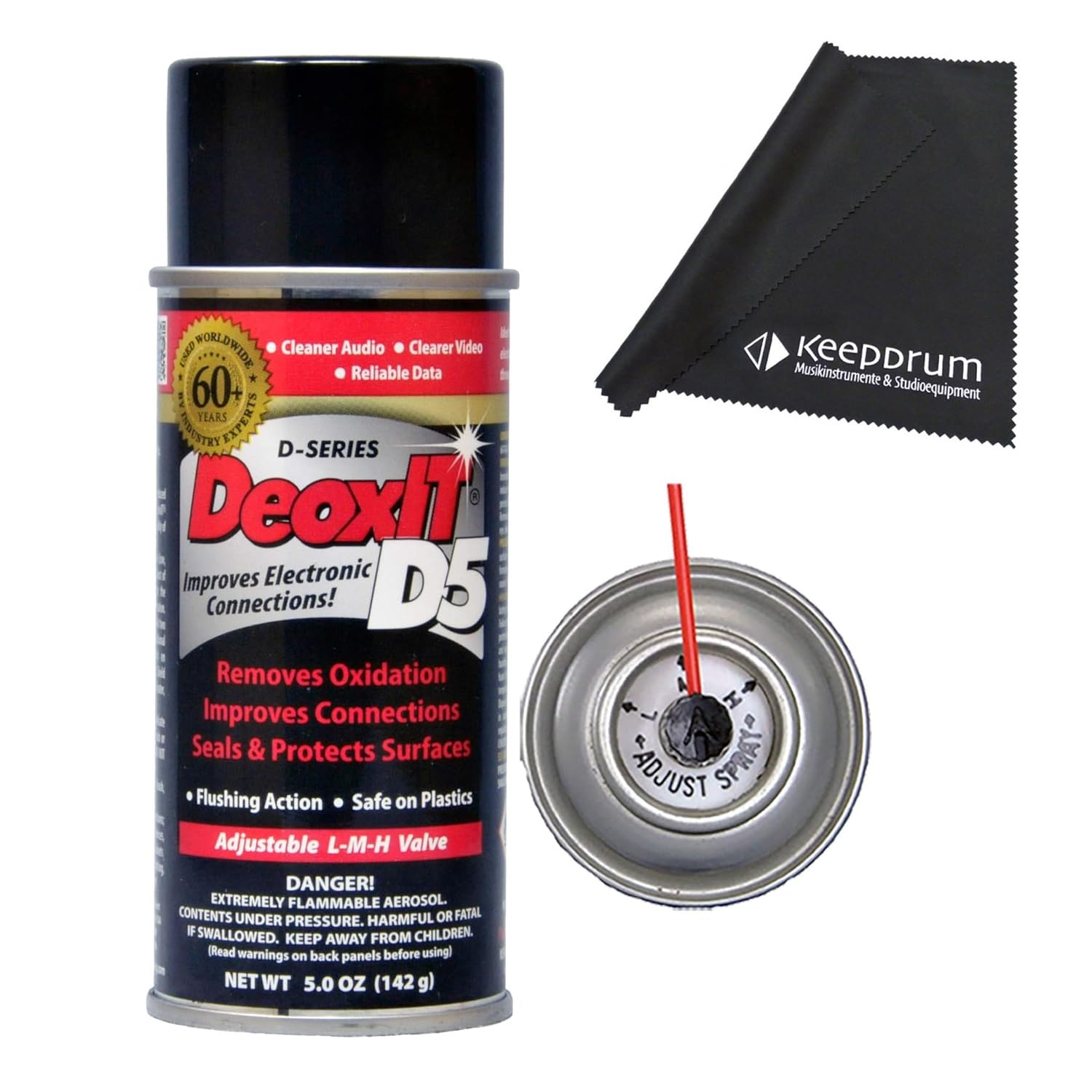 Deoxit D5S-6 Caig 5% limpiador de spray de contacto + paño de microfibra Keepdrum