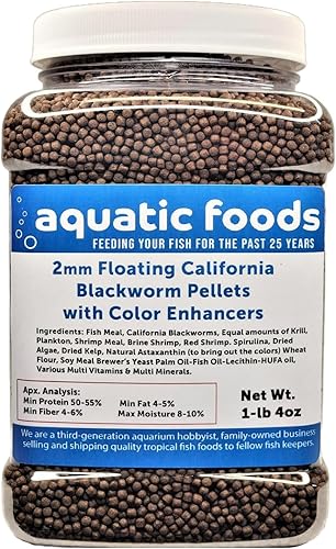 Miniatura 4 de 2 mm Floating Blackworm Pellets with Color Enhancers & Vitamins. Great for All Tropical Fish, Marine Fish, Cichlids, Carnivores, Discus, Coldwater