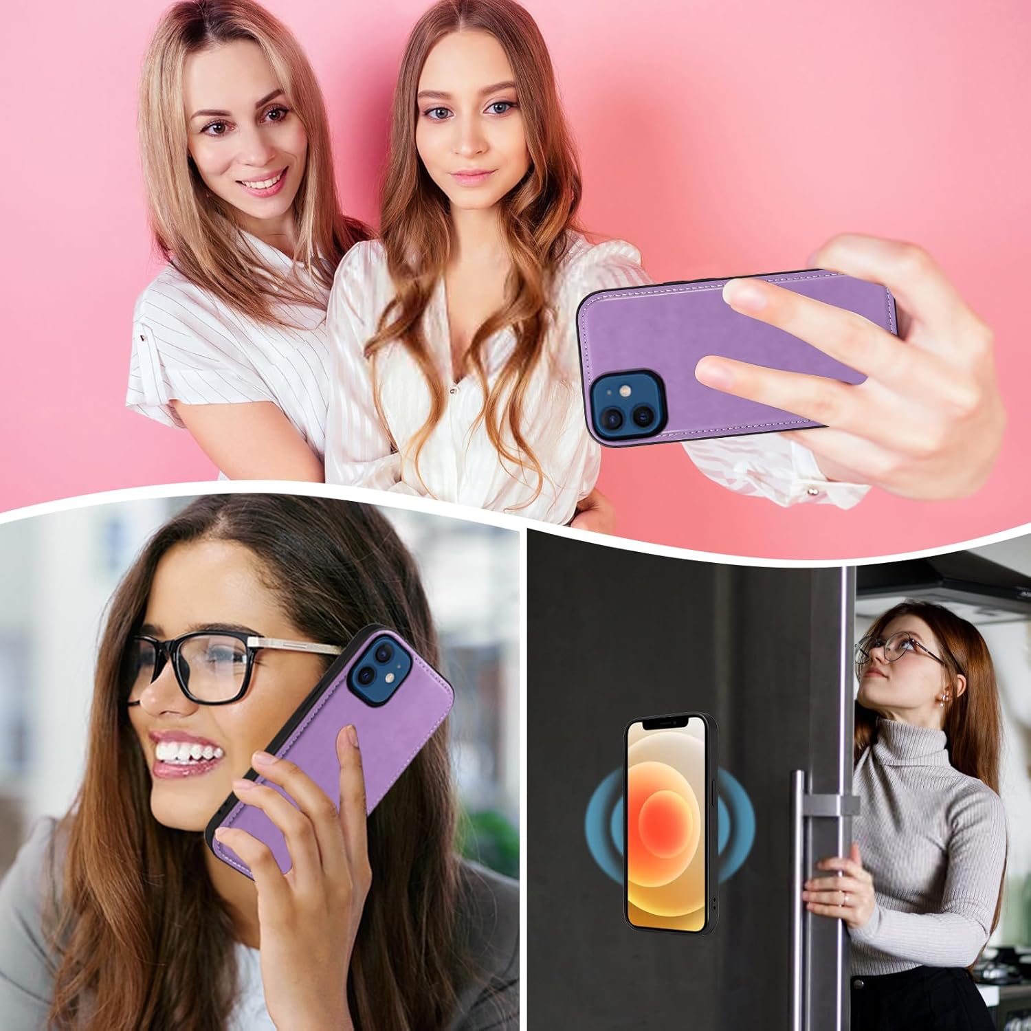 Asuwish Phone Case for iPhone 12 Mini 5.4 Zipper Wallet Detachable Cell Cover with Tempered Glass Screen Protector Crossbody Strap Flower Card Holder iPhone12mini 5G i 12s iPhone12 12mini Women Purple