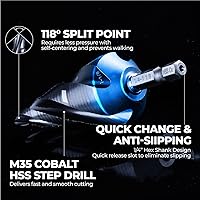 Vista 6 de toolant - Broca de cuatro espirales de cobalto (Pro), broca de paso Unibit lista para impacto, 14"-1-18", broca de paso hexagonal de 14 pulgadas