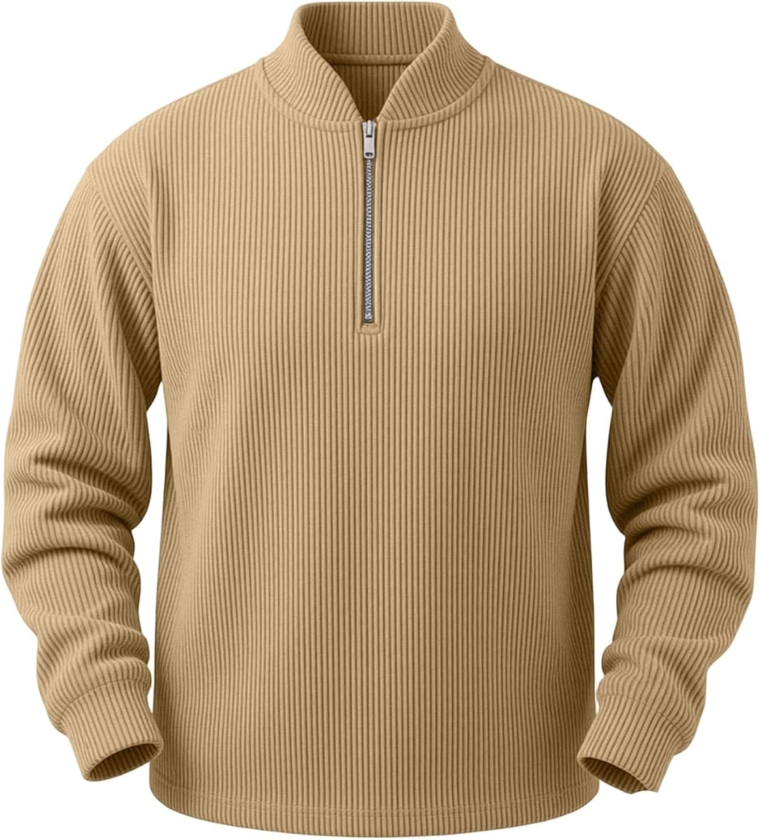 SweatSweatshirts for Men Long Sleeve Quarter Zip Waffle Pullover Sweatshirts