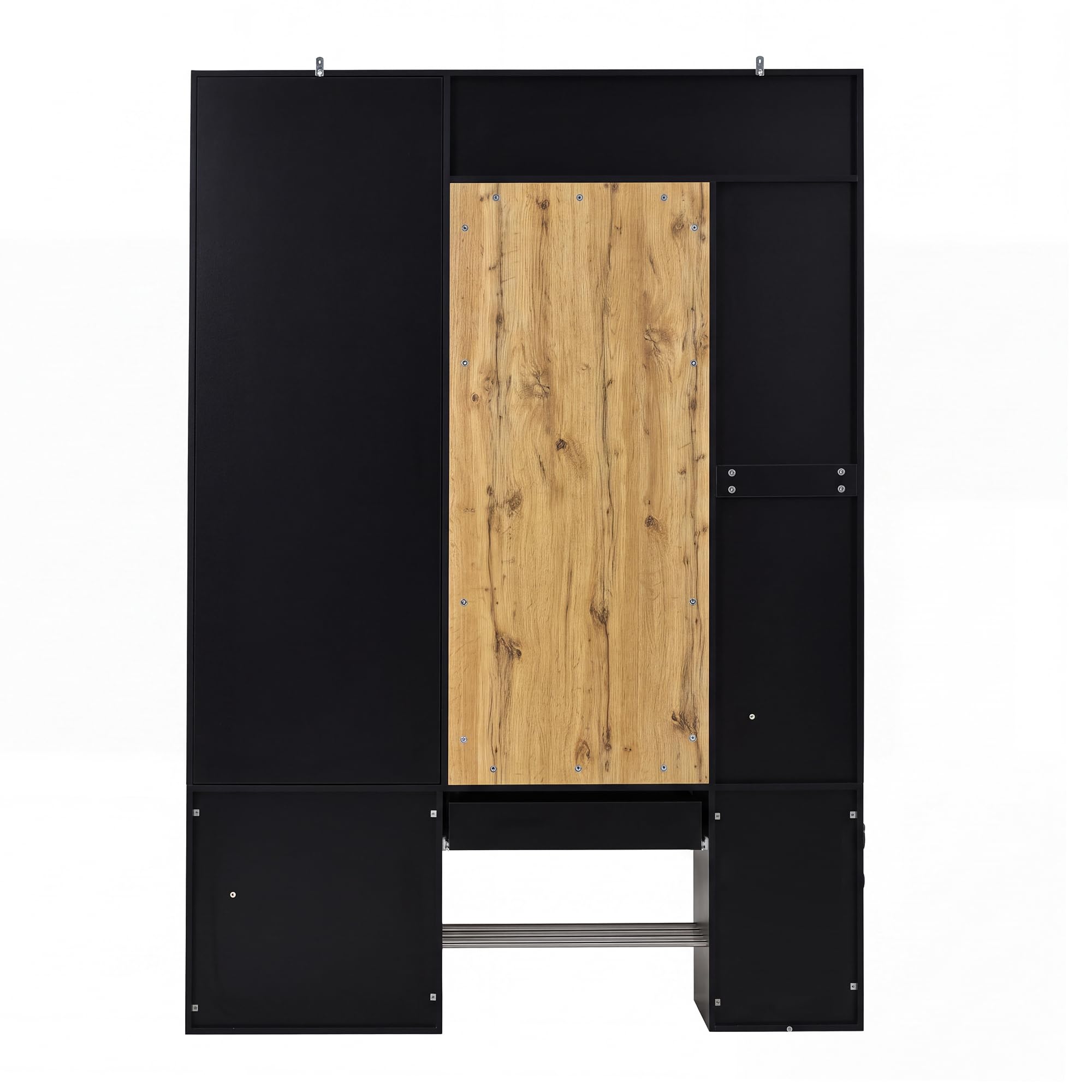 Armario de madera MDF con espejo, color negro natural, zapatero, perchero, perchero, gancho