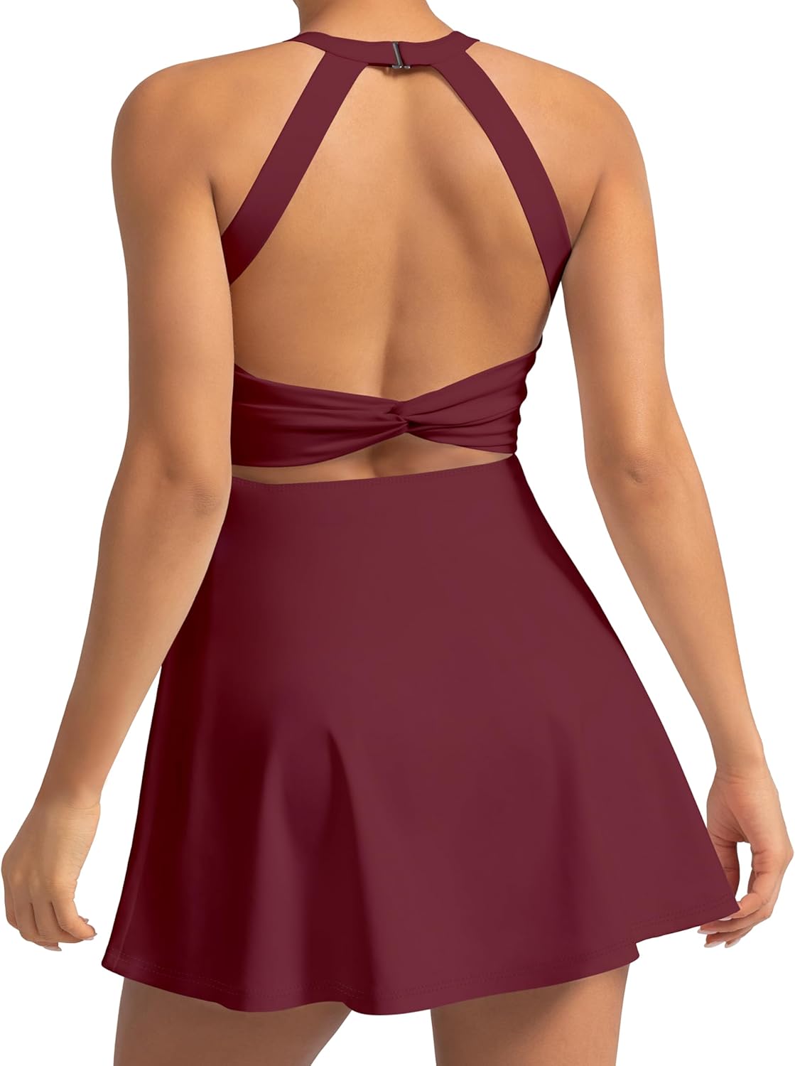 Cut Out Easy Pee Twisted Activewear Tennis Dress for Women - with Built in Shorts and Pockets