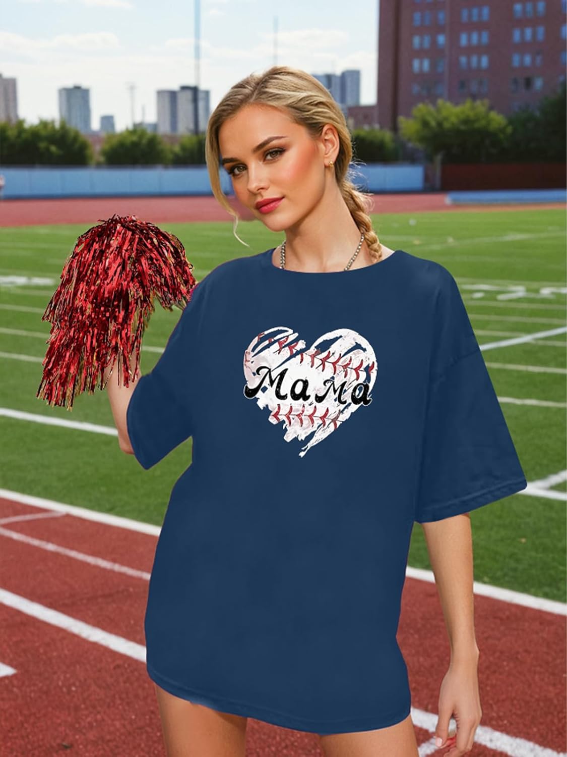 Baseball Shirt Women's Oversized Baseball Mama Shirts Game Day Tshirt Casual Graphic T-Shirt Mom Gift Sports Tops - Image 2
