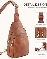 Vista 179 de Telena Riñonera pequeña para mujer, de cuero, cangureras, bolsa de pecho para mujer 3-camel marrón