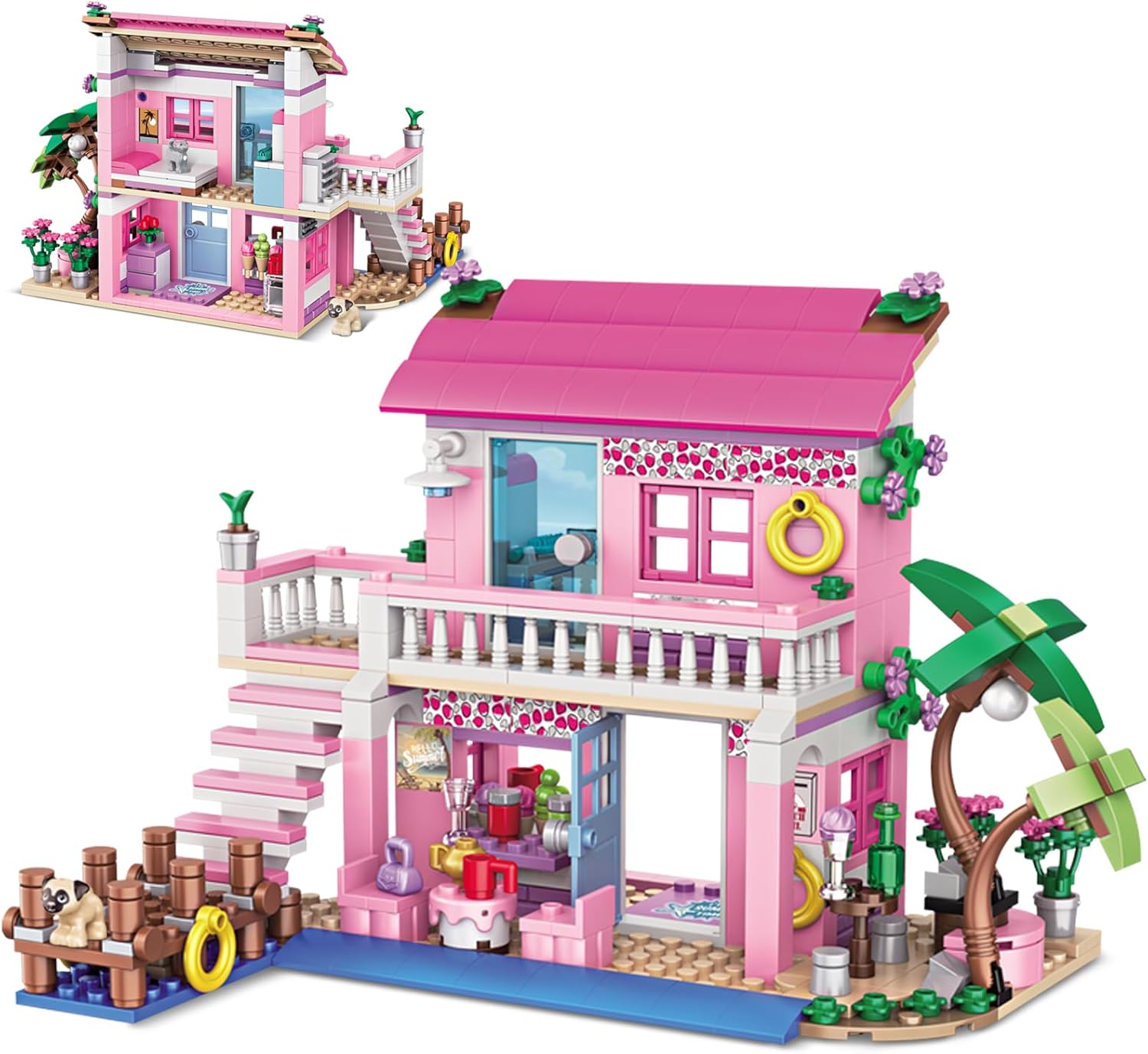 Amazon.com: HSANHE Pink Girls Seaside Beach Villa Building Set ...