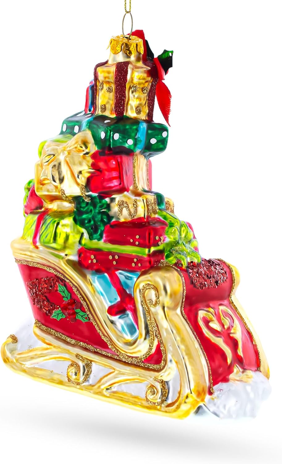 Sleigh Full of Gifts Blown Glass Christmas Ornament - Image 2