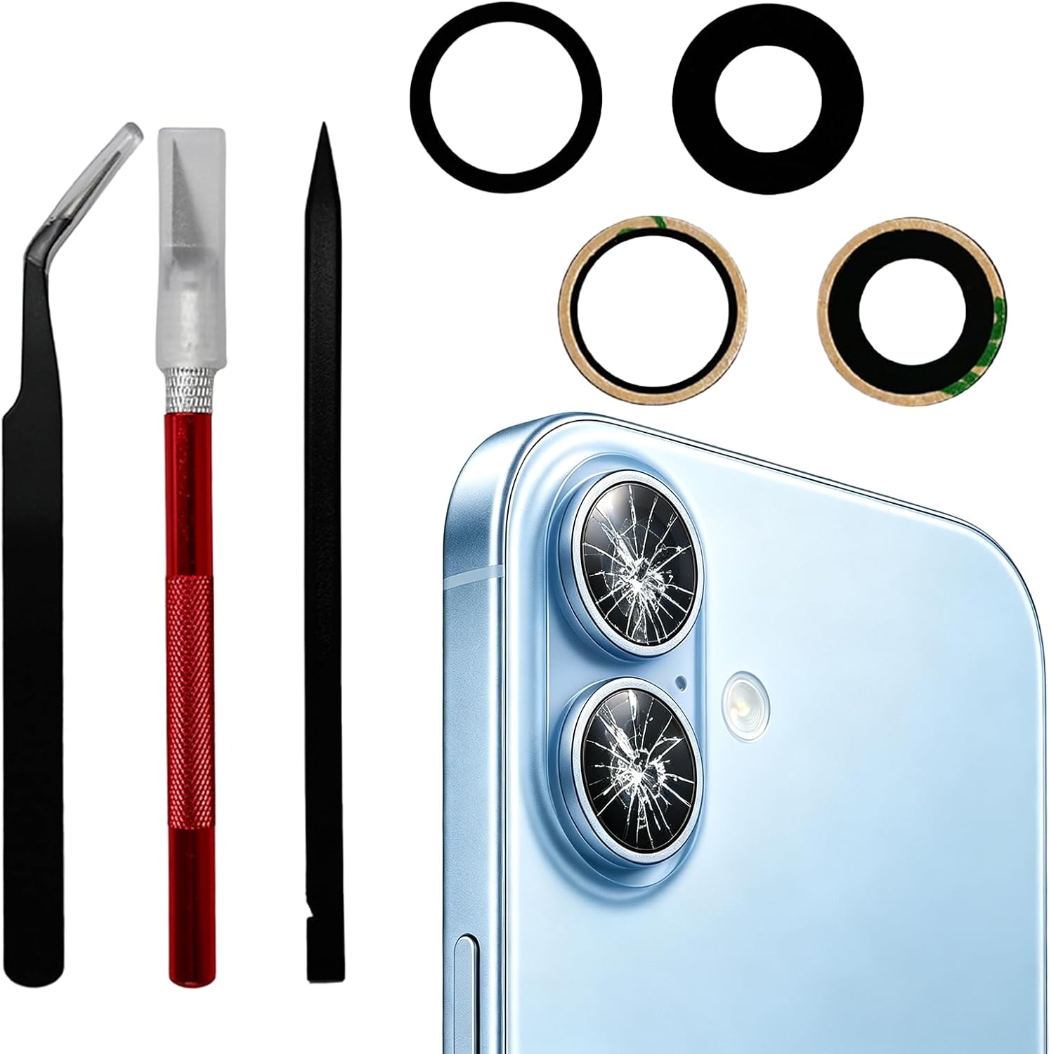 2pcs/Set Back Camera Lens Glass Replacement for iPhone 17 6.3 inch with Pre-Installed Adhesive, Back Lens Glass with Installation Manual + Repair Tool Set