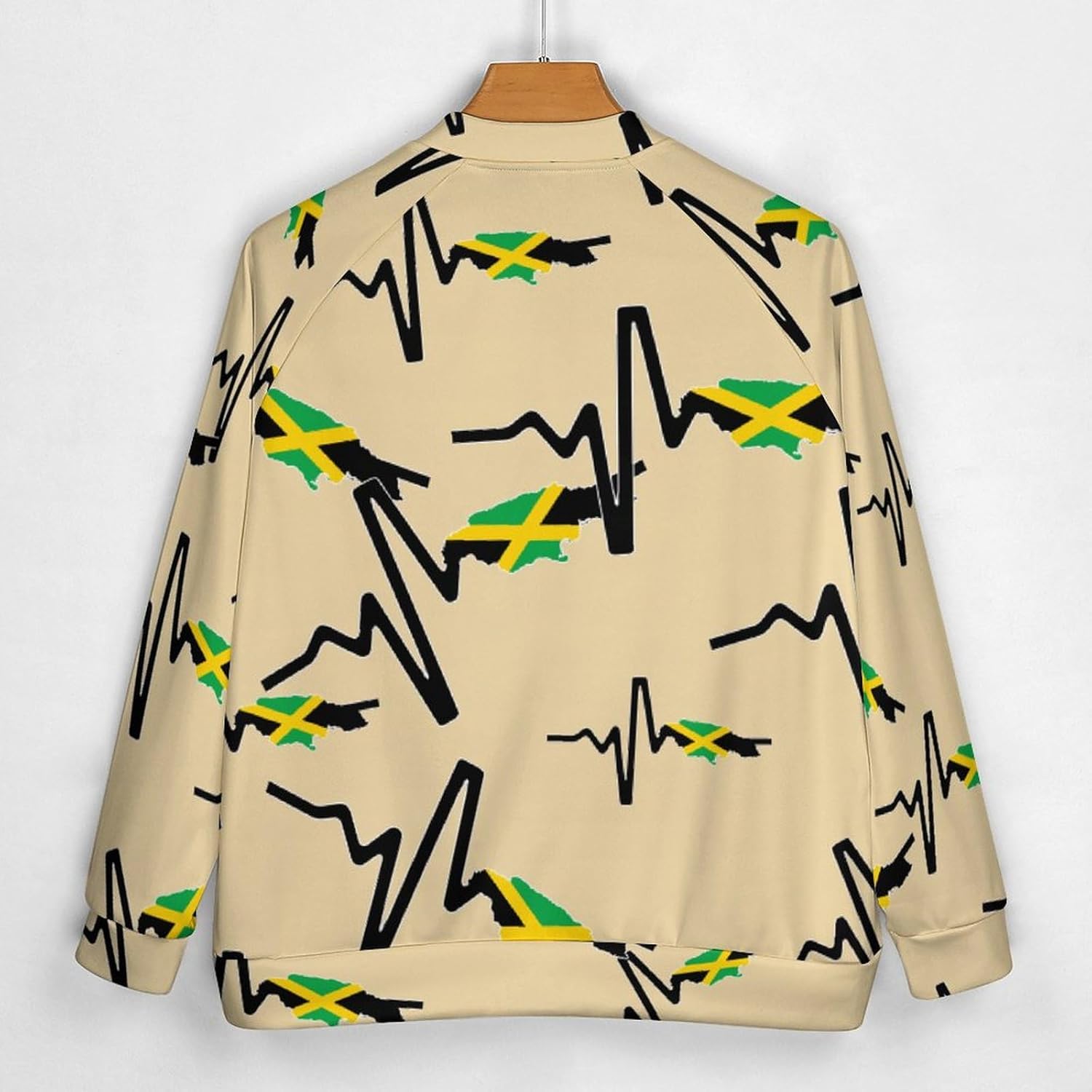 Jamaica Map Flag Heartbeat Lightweight Men's Baseball Jackets Relaxed Fit Varsity Bomber Jacket Windbreaker Coat