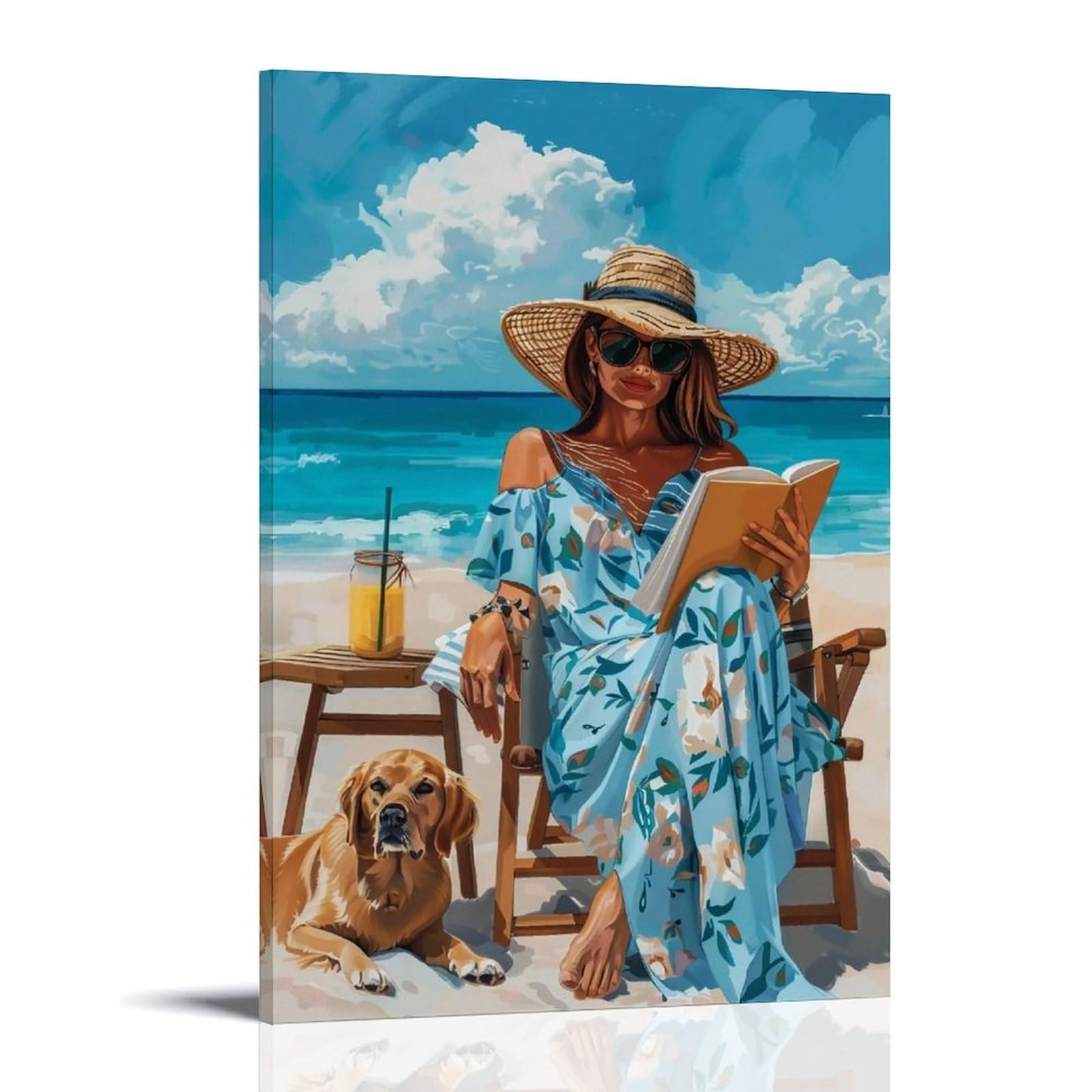 HUERYRYHY Beach Sketch Hour With Labrador 02 Poster Wall Art Canvas Vintage Aesthetic Painting Decor for Rooms 20x30inch Frame-style