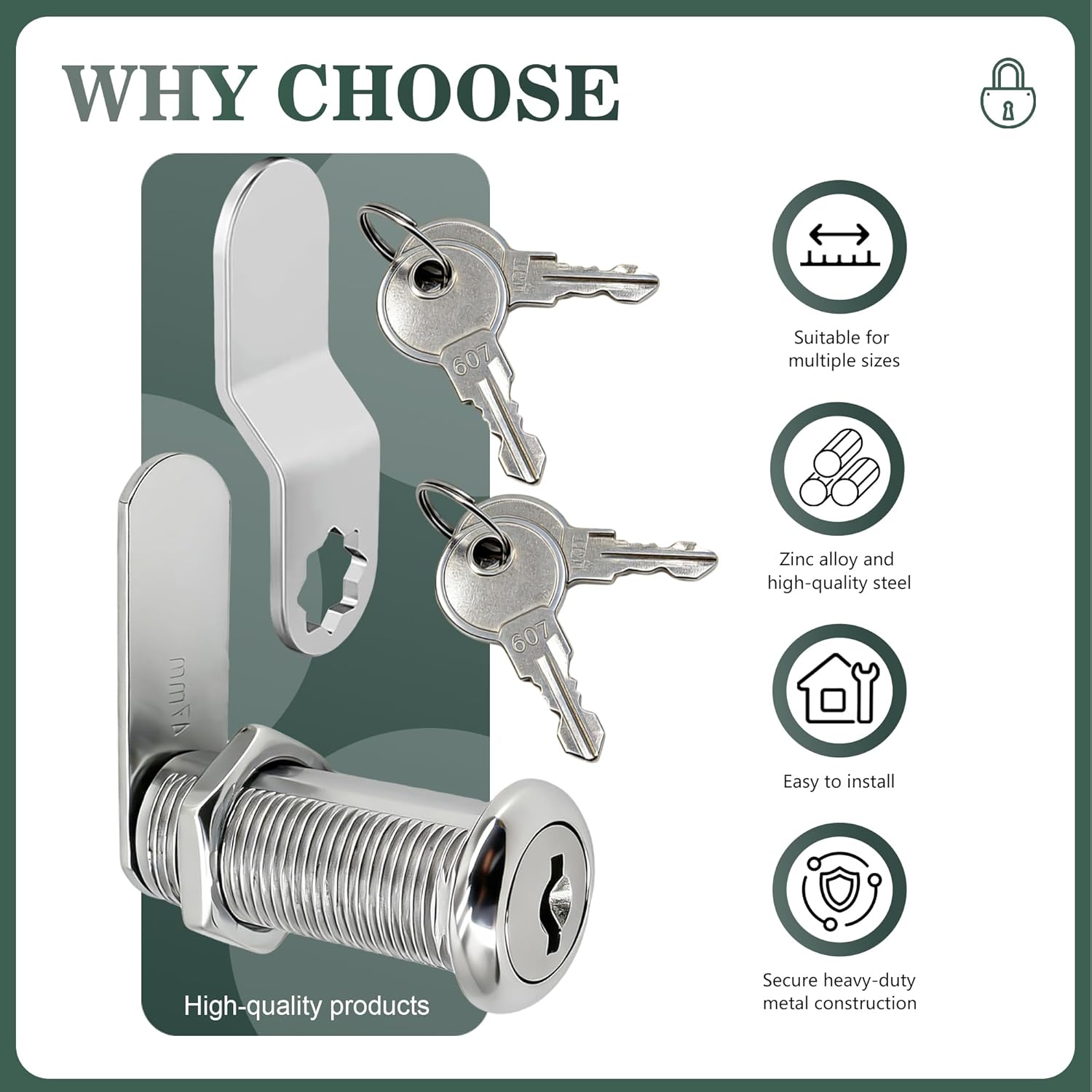 3 Packs Cabinet Locks with Keys 1-1/2" Long Cam Lock keyed Alike Tool Box Lock for Cabinets Thick Drawer Truck Pickup Tool Box Locks Replacement Zinc Alloy 12 Keys