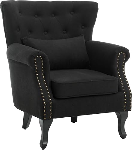 KCC Silla decorativa moderna de mediados de siglo para sala de estar, dormitorio, silla de club tapizada con respaldo copetudo, patas de madera de