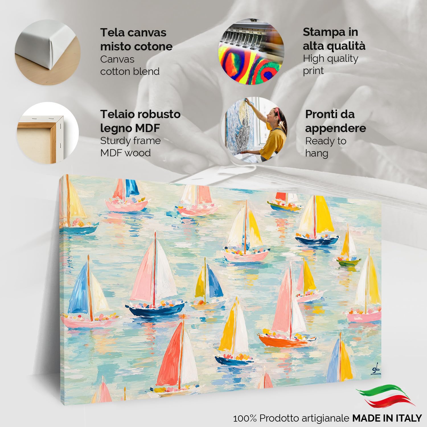 Giallobus - Quadro - 26 - Barchette - Tela Canvas Telaio Standard - 140L x 80l cm - Pronto da appendere - Quadri moderni per la casa