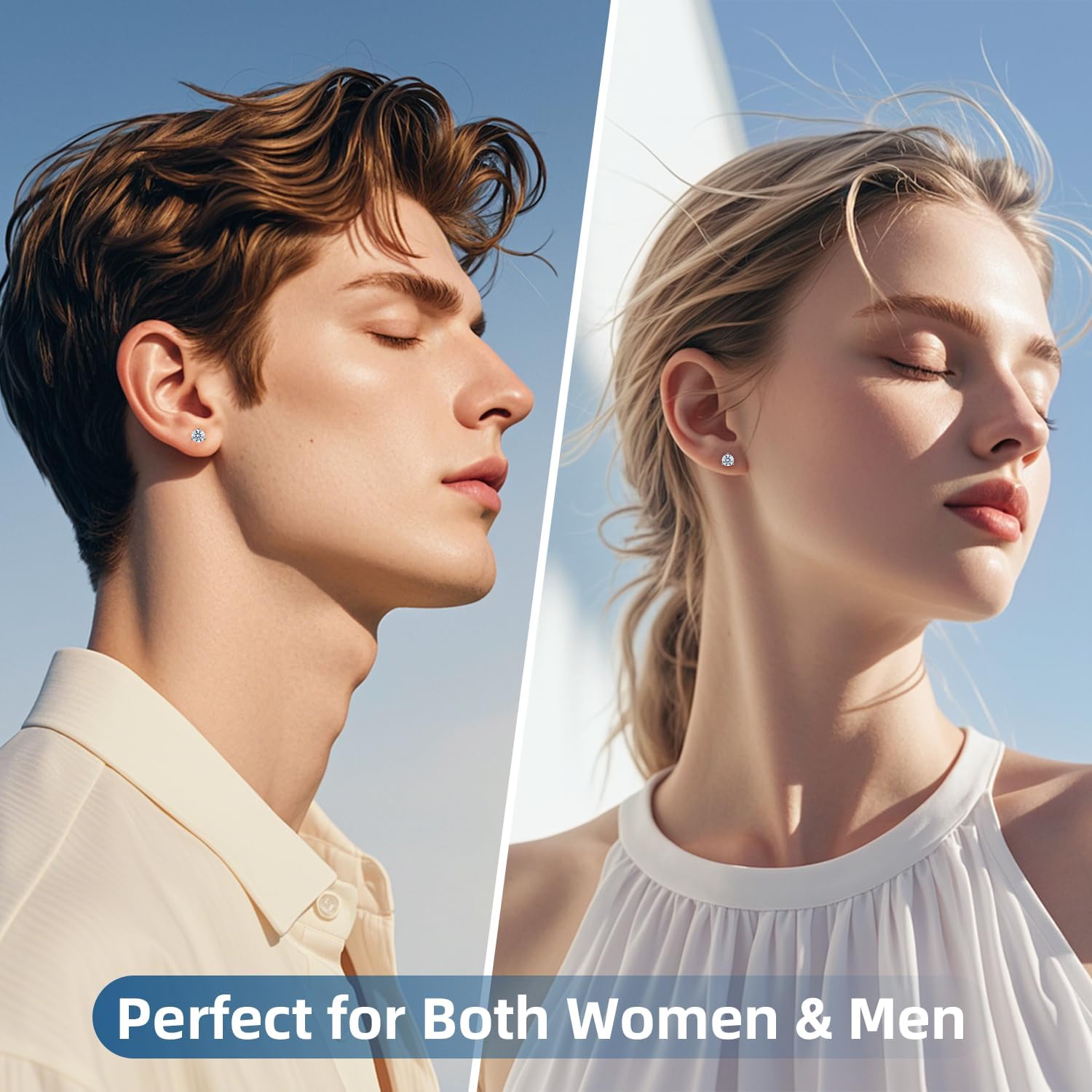 Moissanite Stud Earrings, Lab Created Double Halo Design 1 Pair VVSI Quality D Color Round Cut,Moissanite Earrings for Women Men Sensitive Ear Gifts - Image 7