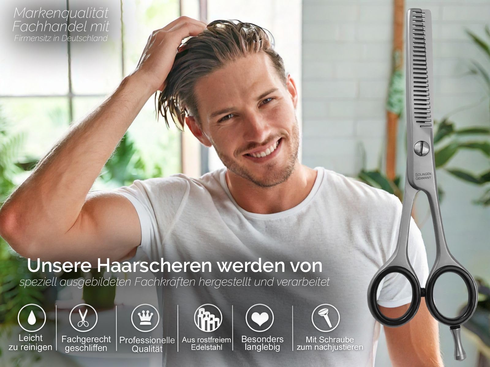Effilierschere aus Solingen Haarschere Friseur Schere mit Scharfer Zweiseitiger Zahnung Made in Germany Haarschneideschere aus Hochwertigem Rostfreiem Edelstahl zum Ausdünnen der Haare (13,97 cm)