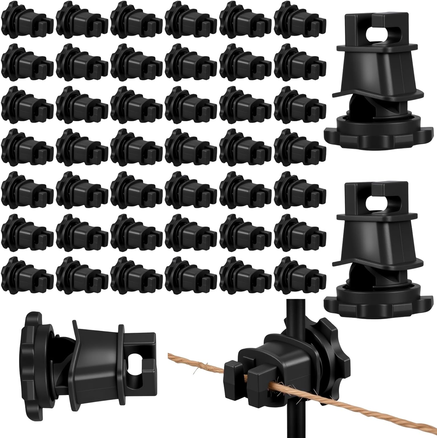 Frienda 100 Pcs Electric Fence Wire Insulators Screw Round Post Insulator Fence Wire Holding Insulator Post Clips Insulators for Farm Garden Pet Containment Animal Husbandry Electronic (Black)