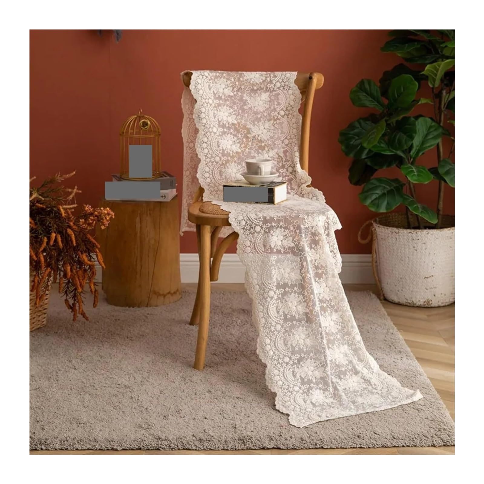 Runner da tavola in pizzo, Runner da tavolo vintage in pizzo floreale(Beige,40x300cm)