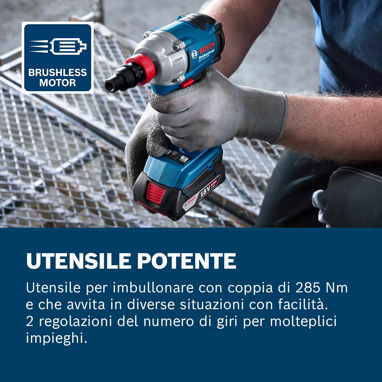 Bosch Professional 18V System Avvitatore a massa battente a batteria GDX 18V-285 (incl. 2 batterie GBA 4.0Ah, caricabatteria GAL 18V-20, L-BOXX)