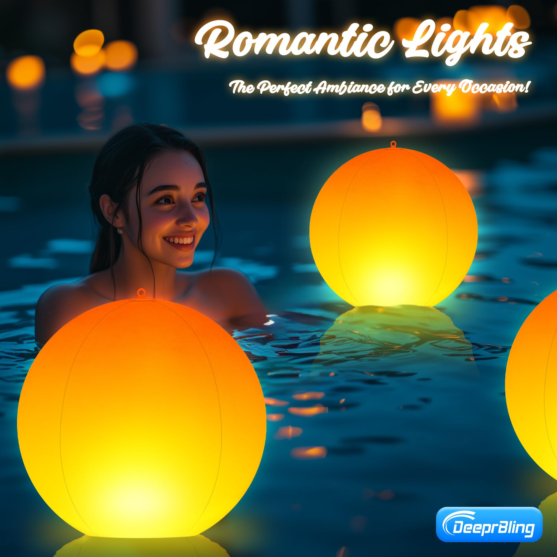 DeeprBling Luci Galleggianti per Piscina a Fiamma, Palle Luminose per Piscina ad Energia Solare, IP68 Impermeabili Luci Piscina Galleggianti, Ø35cm Gonfiabili Sfere Luminose da Giardino Solari-2 Pezzi