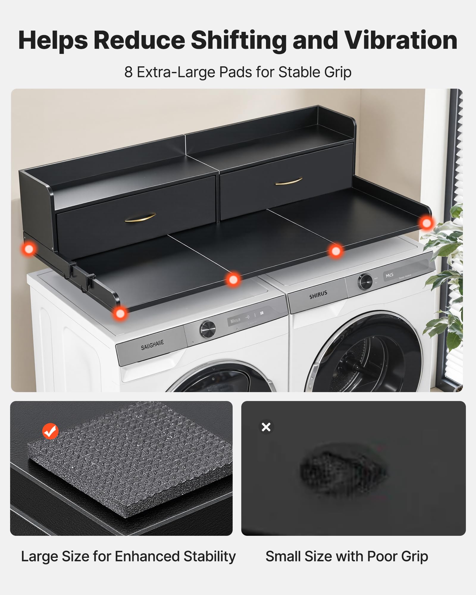 VEVOR Piano di Lavoro per Lavatrice e Asciugatrice con Ripiano 137 x 69,9 cm, Piano d'Appoggio per Lavatrice con 2 Cassetti Integrati e Ganci, Struttura in Legno con Ampia Superficie di Lavoro, Nero