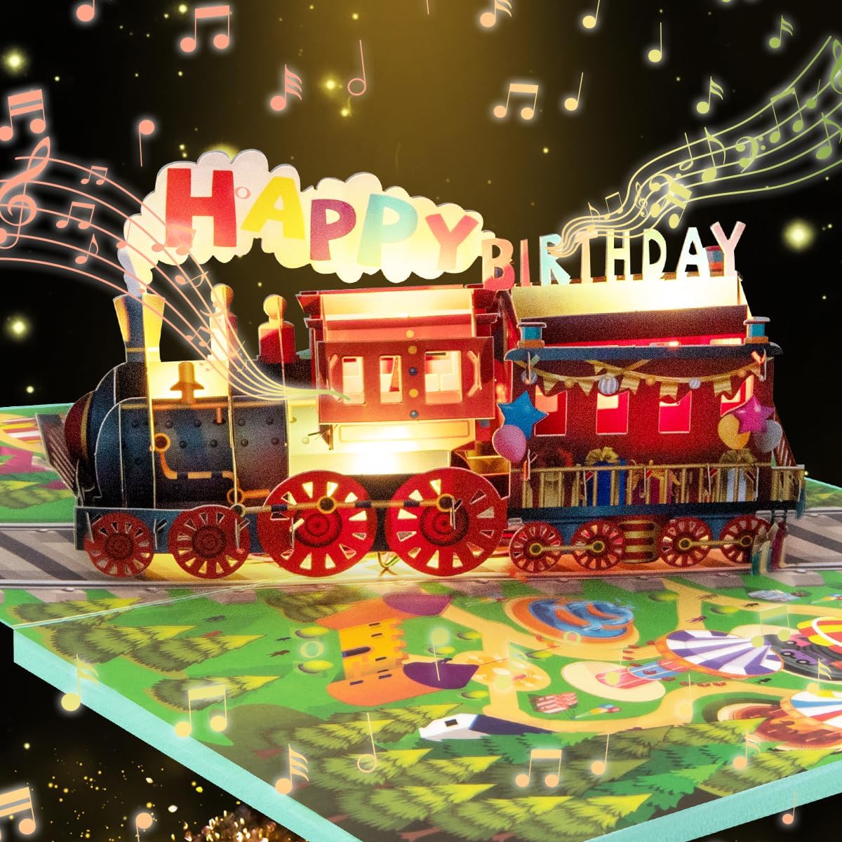 Musical Train Birthday Cards, 3D Lights and Music Happy Birthday Card, Pop Up Birthday Card, Funny Train Birthday Gift, for Son Daughter Boys Girls Nephews Nieces Friends.