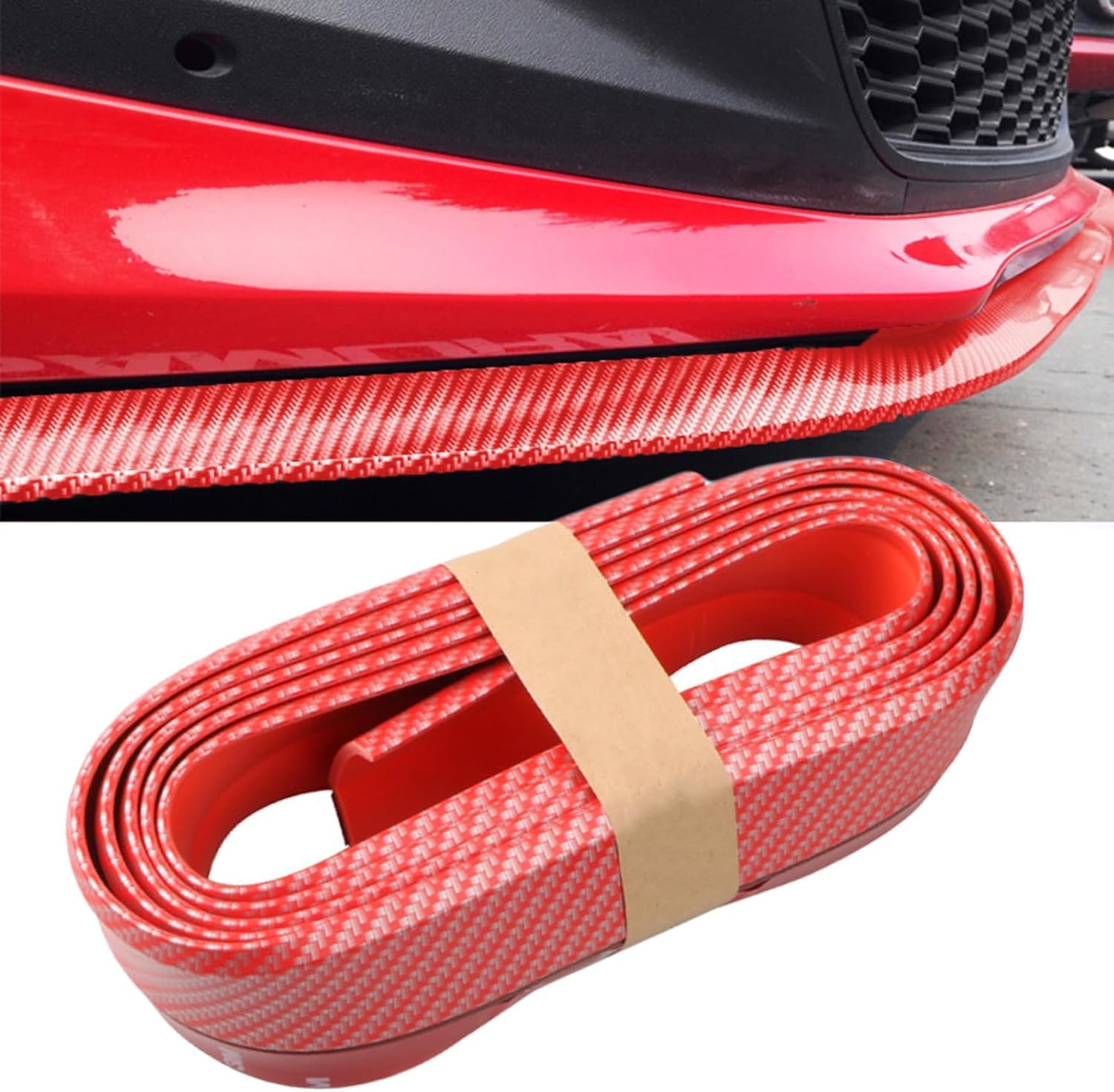 Janvitha Car Front Bumper Lip Spoiler with Self-Adhesive,Rubber Bumper Protector Protects Bumper Lip,Universal Front Lip Spoiler Automotive Exterior Accessories for Car Truck SUV (Carbon Red)-image-10