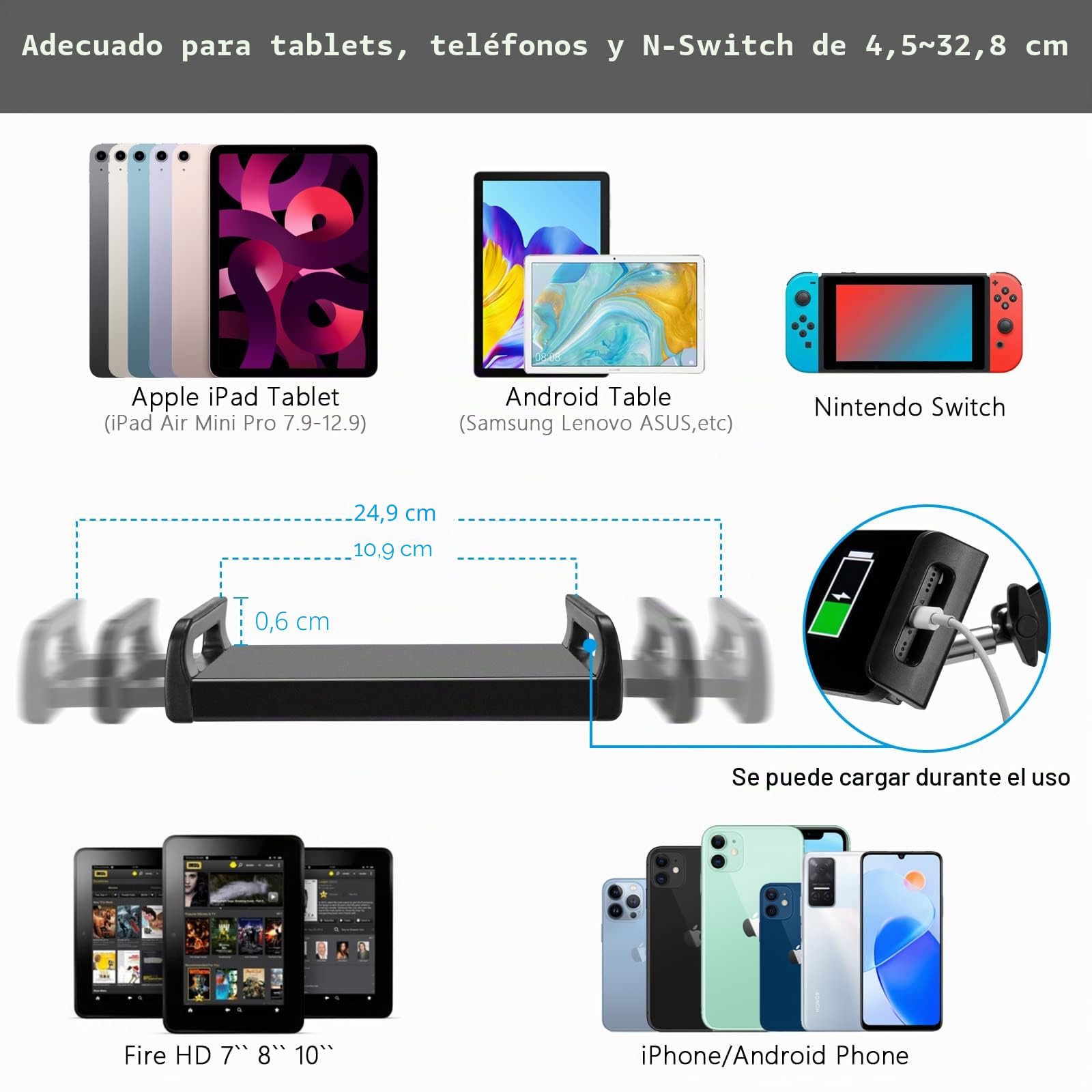 SAMHOUSING Soporte de Suelo para Tableta, Ajustable Universal Giratorio de 360 Grados, Soporte de teléfono para iPad/iPhoneX/iPad Pro u Otros Dispositivos de Pantalla de 4.7 a 12.9 Pulgadas (Negro)