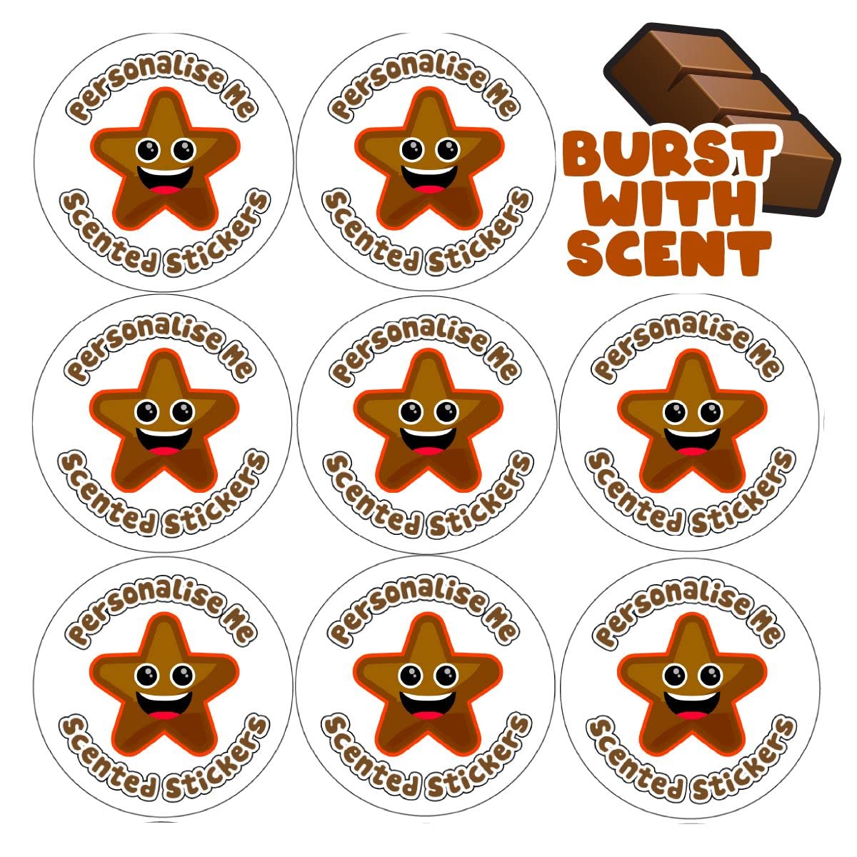Sticker Stocker Navy 120 Personalised Chocolate Scented Star Stickers - 30Mm Reward Stickers For Teachers & Parents