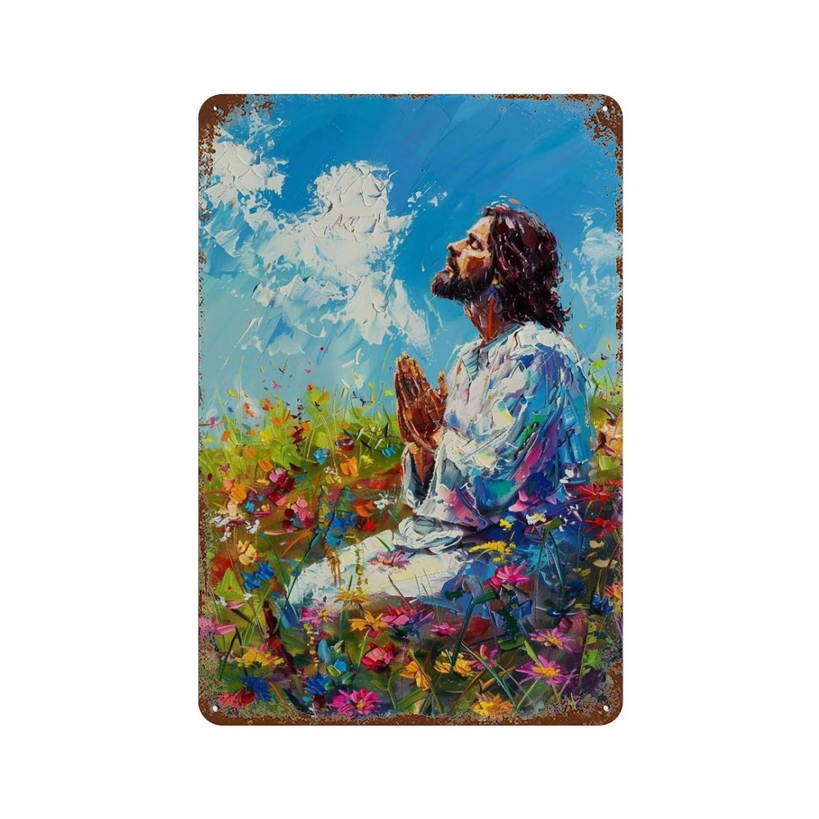 YHGERTKU Jesus in Wildflower Field 02 Wall Retro Iron Vintage Art Metal Tin Sign Poster Modern Decor for Living Rooms30x20cm
