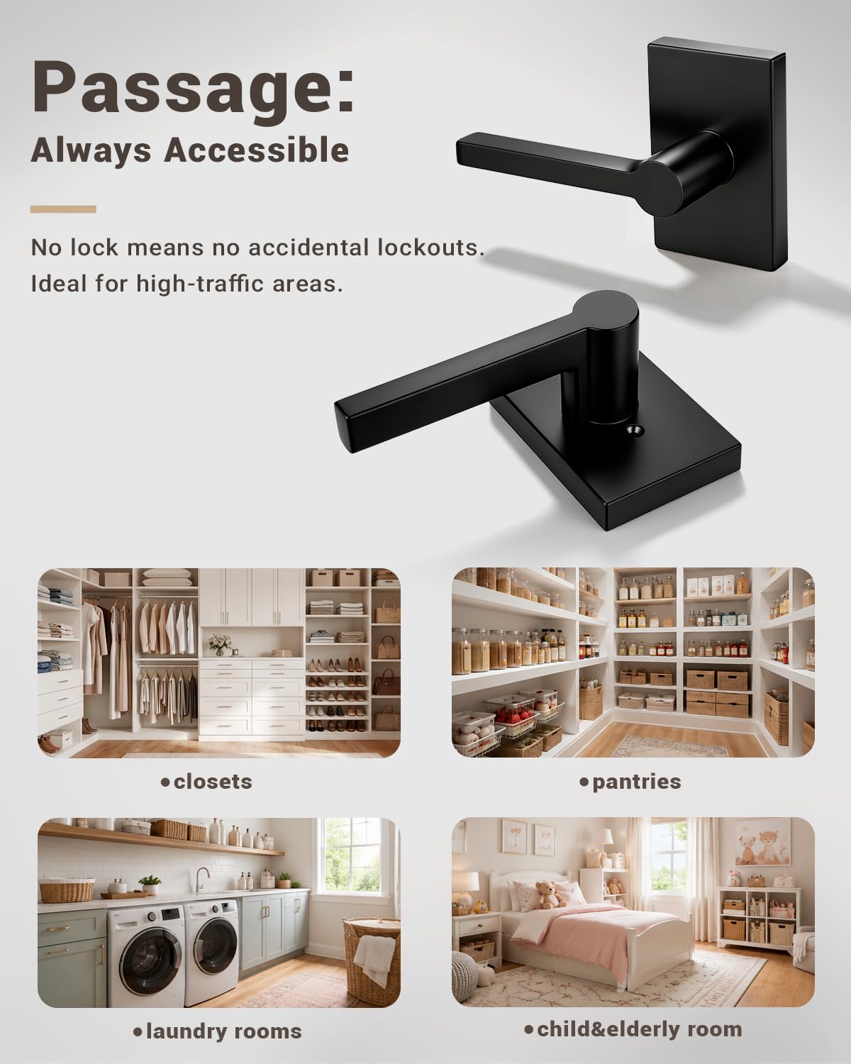 Black Matte Door Knobs - Keyless Passage Handles -2